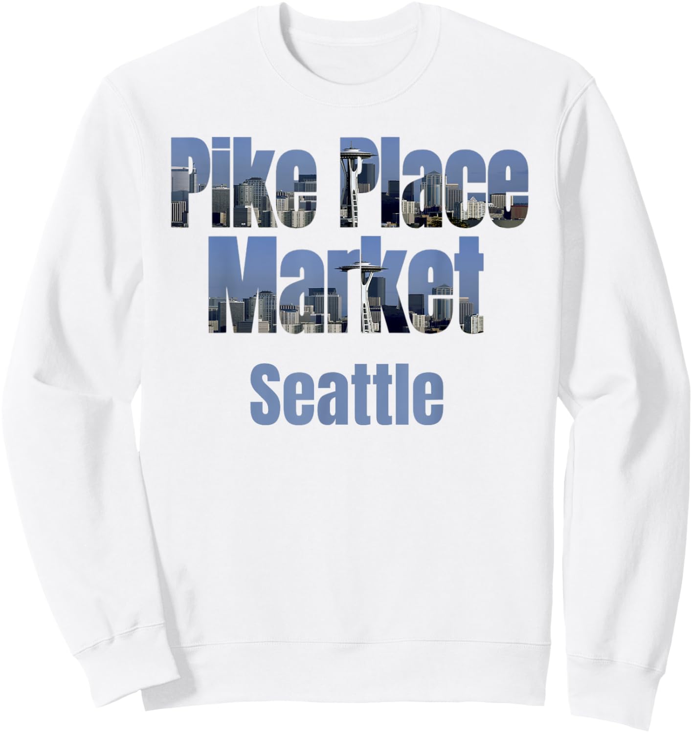Seattle Skyline, Pike Place Market Neighborhood Shirt Sweatshirt - Sweatshirt | White