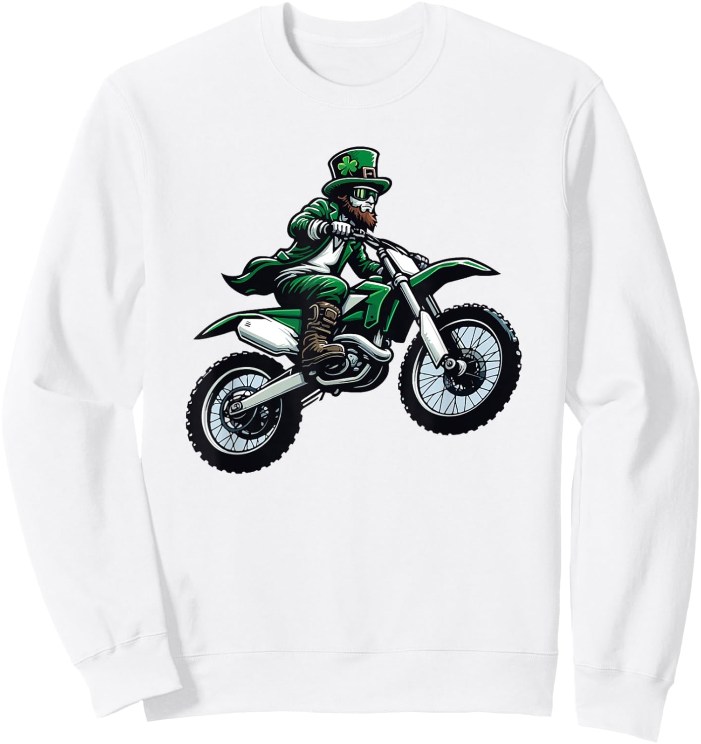 Dirt Bike Leprechaun Funny St Patrick's Day Racer Motorcycle Sweatshirt - Sweatshirt | White