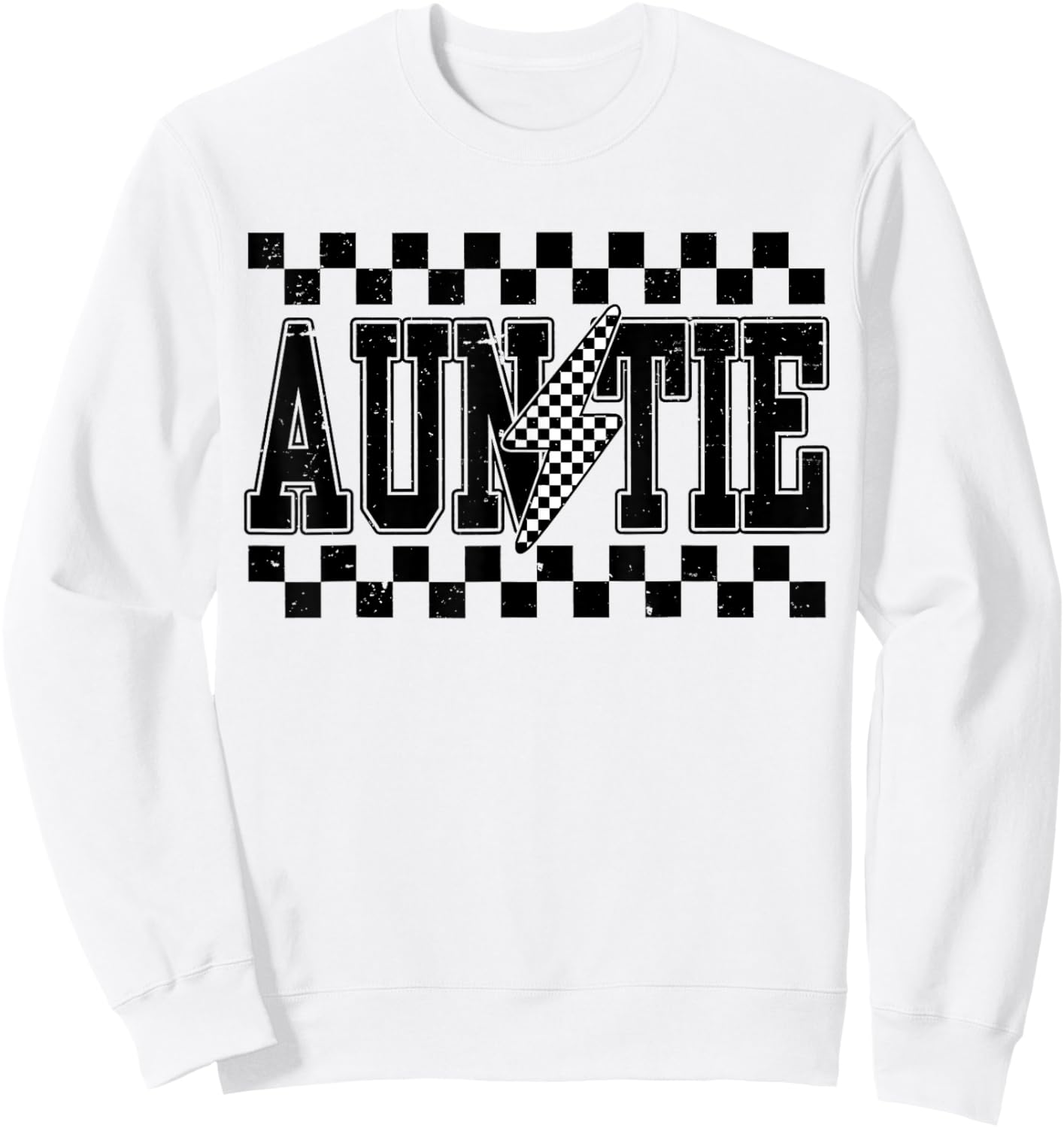 Retro Lightning Auntie Checkered Funny Auntie Men Sweatshirt - Sweatshirt | White