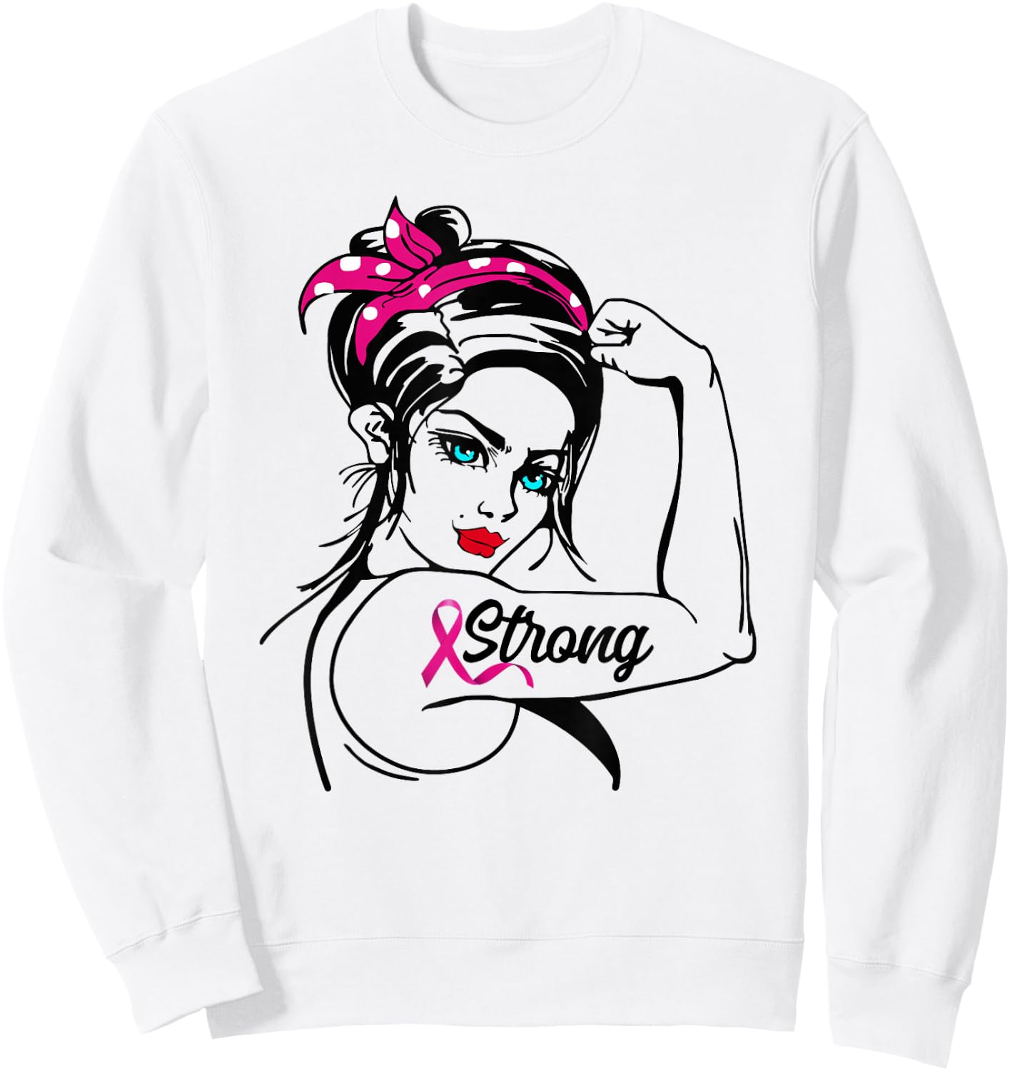 Strong Rosie The Riveter Breast Cancer Awareness Sweatshirt - Sweatshirt | White