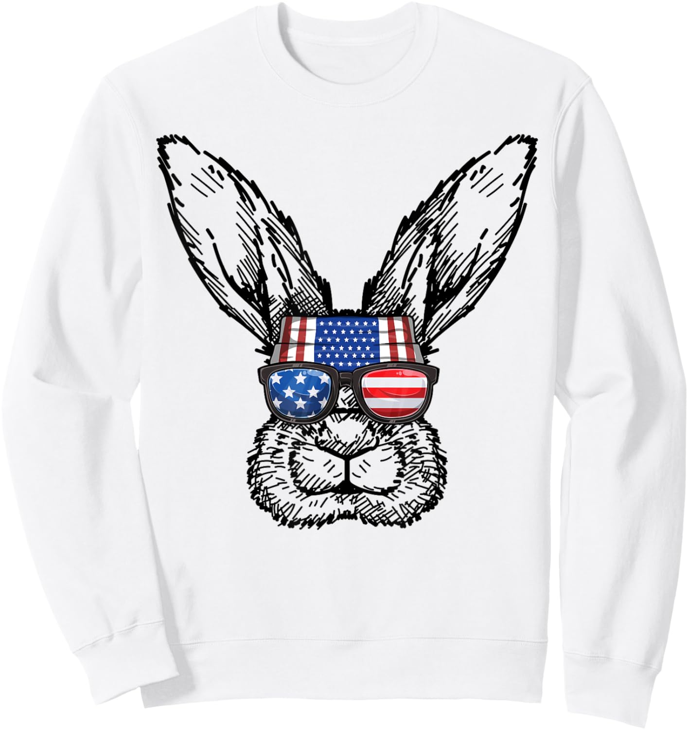 Patriotic Bunny American Flag USA Funny 4th Of July Rabbit Sweatshirt - Sweatshirt | White