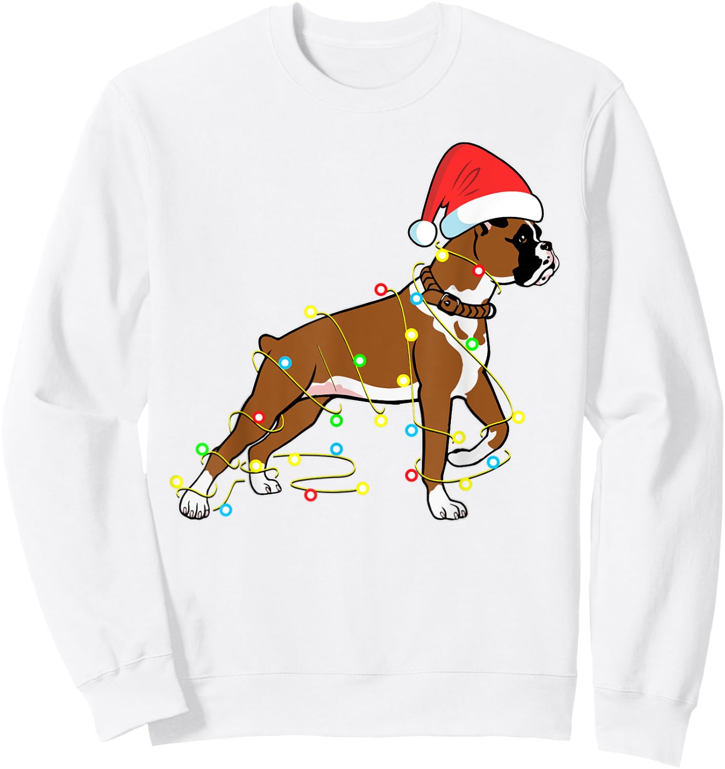 Christmas Lights Boxer Dog Lover Funny Gift Women Kids Sweatshirt - Sweatshirt | White