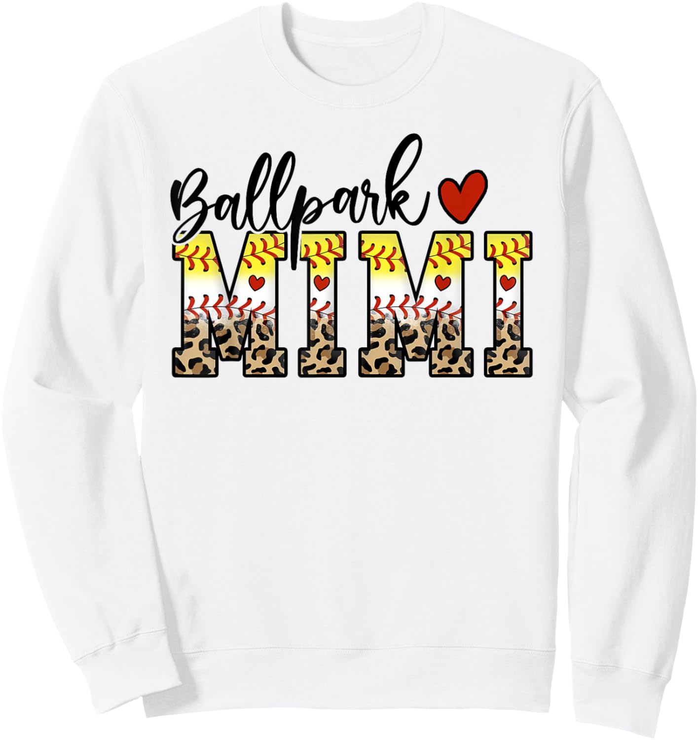 BallPark Mimi Baseball Softball Mom Leopard Mother's Day Sweatshirt - Sweatshirt | White