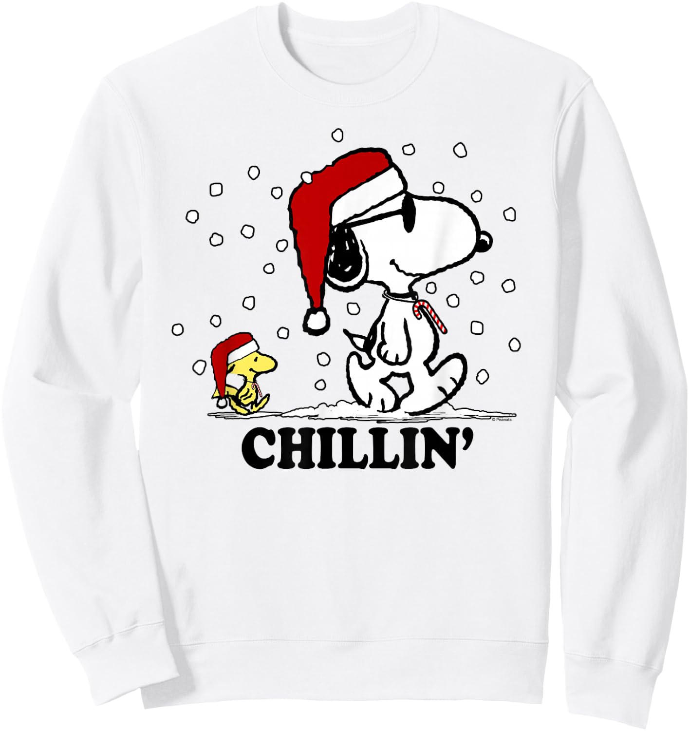 Peanuts Holiday Snoopy Snowfall Chillin' Short Sleeve Sweatshirt - Sweatshirt | White