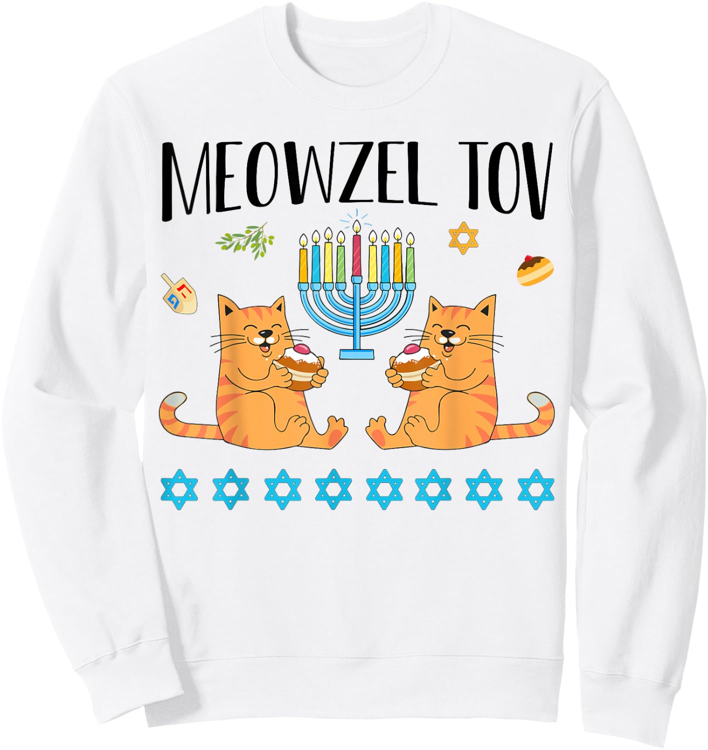 Meowzel Tov Menorah Cat Hanukkah Chanukah Jewish Funny Gift Sweatshirt - Sweatshirt | White