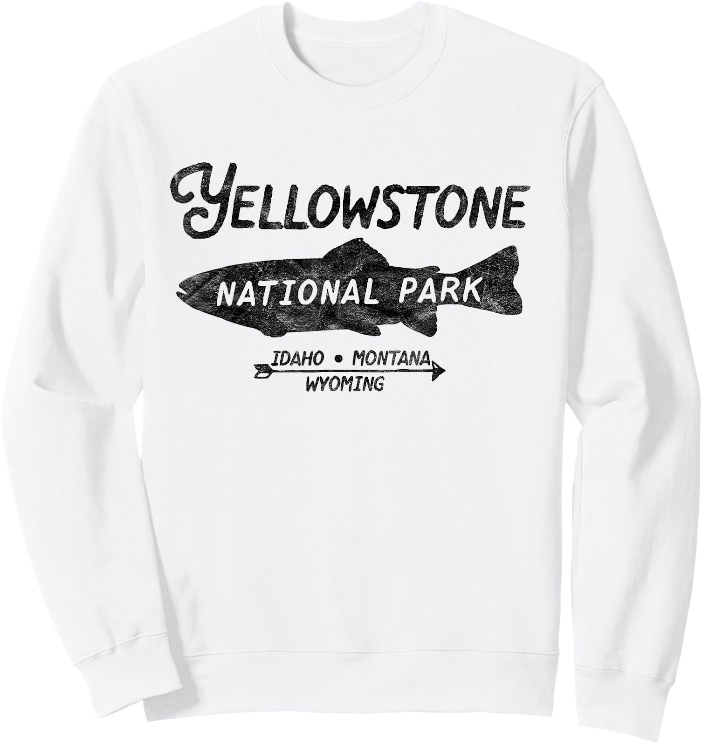 Yellowstone National Park Retro Trout Fishing Graphic Sweatshirt - Sweatshirt | White