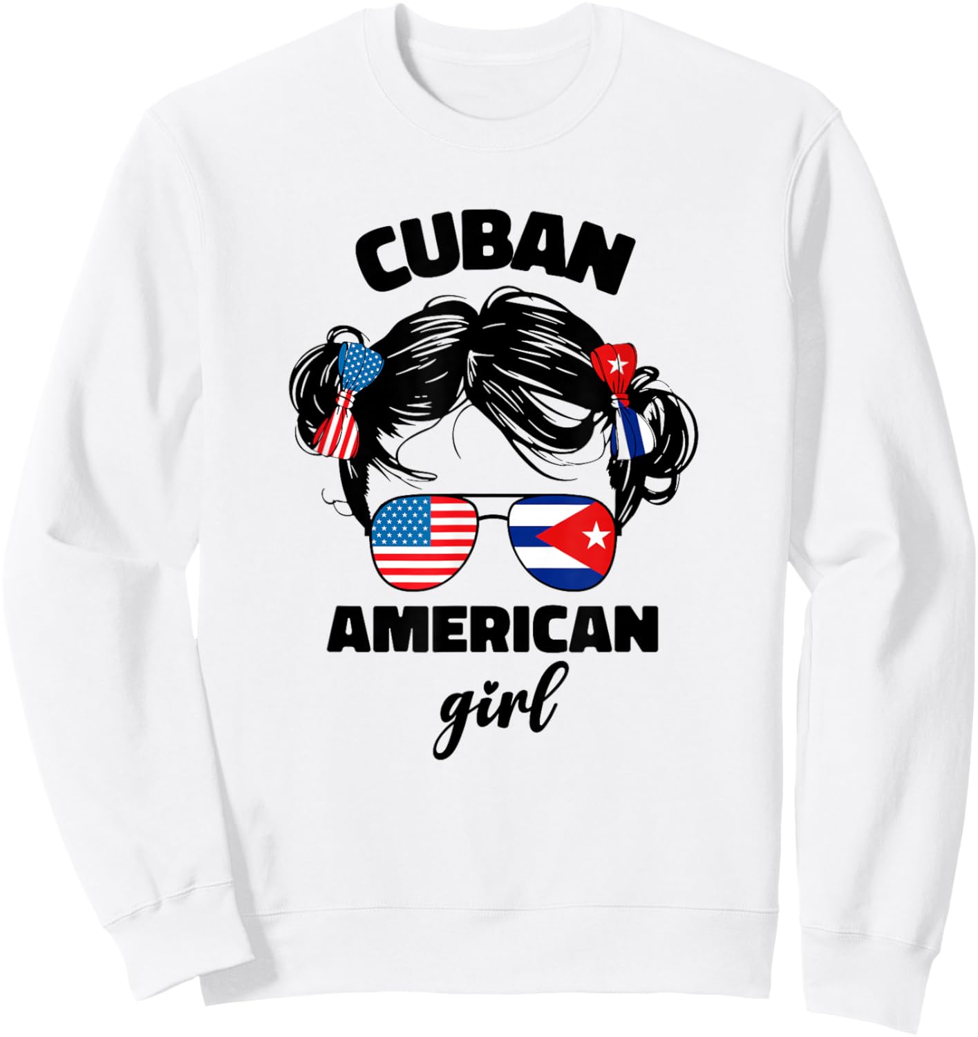 Half Cuban and American America Cuba USA Flag Kids Girl Cute Sweatshirt - Sweatshirt | White