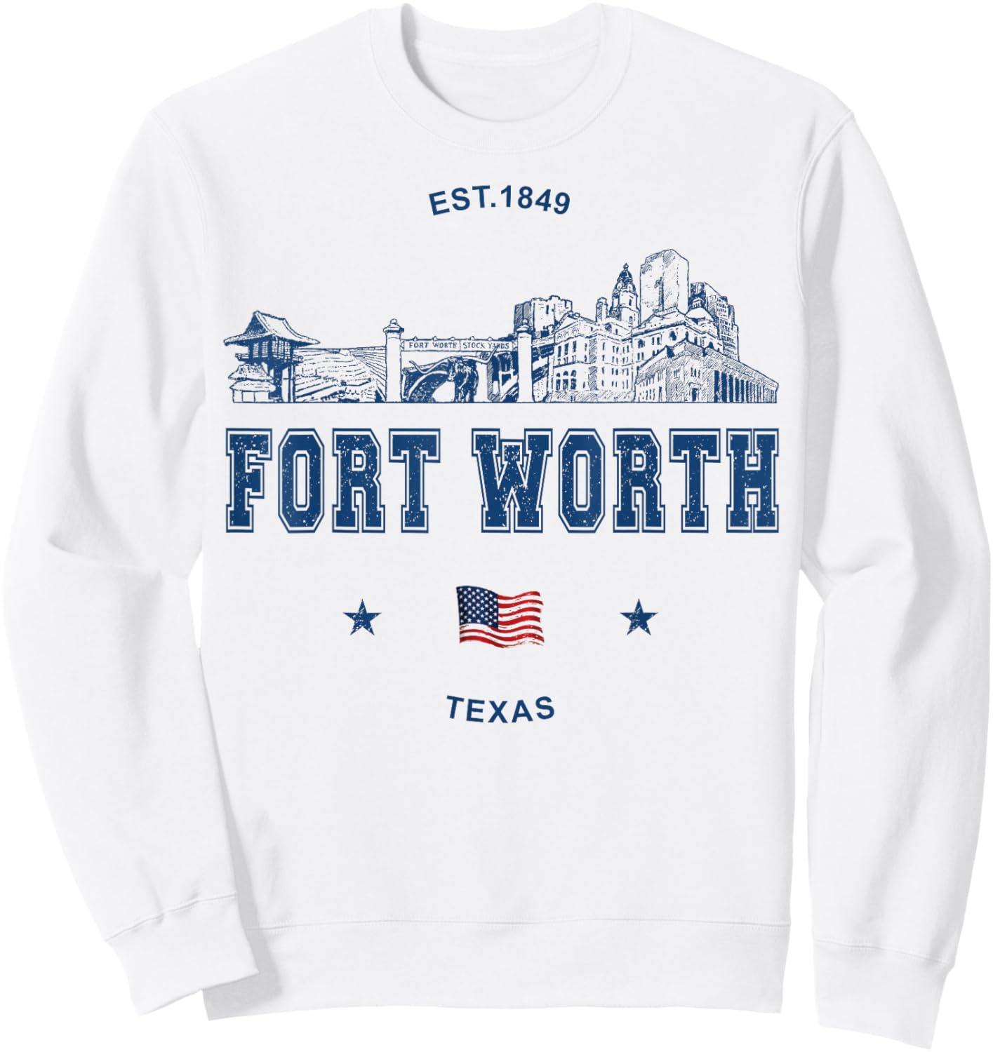 Fort Worth Texas Vintage Skyline Sweatshirt - Sweatshirt | White