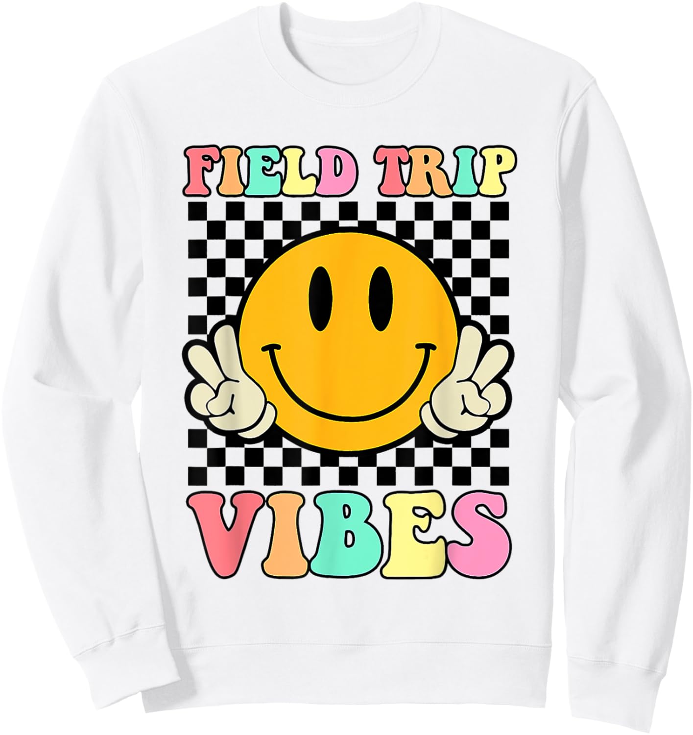 Field Trip Vibes Face Smile Retro Groovy Field Day 2024 Sweatshirt - Sweatshirt | White