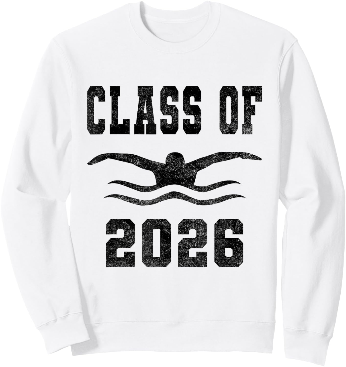 Class of 2026 Senior Swimmer Vintage Swimming Team Black Sweatshirt - Sweatshirt | White