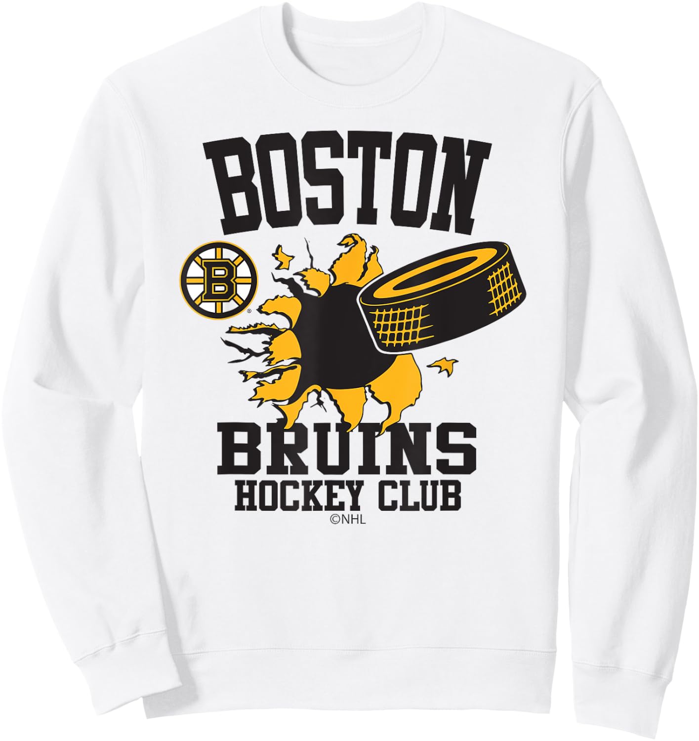 Boston Bruins Hockey Puck Burst Gray Officially Licensed Sweatshirt - Sweatshirt | White