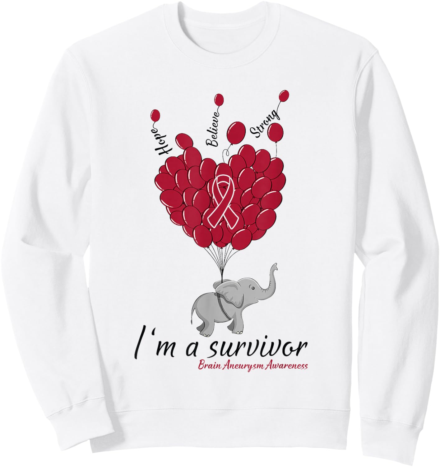 Elephant I'm a Survivor Heart Brain Aneurysm Awareness gift Sweatshirt - Sweatshirt | White
