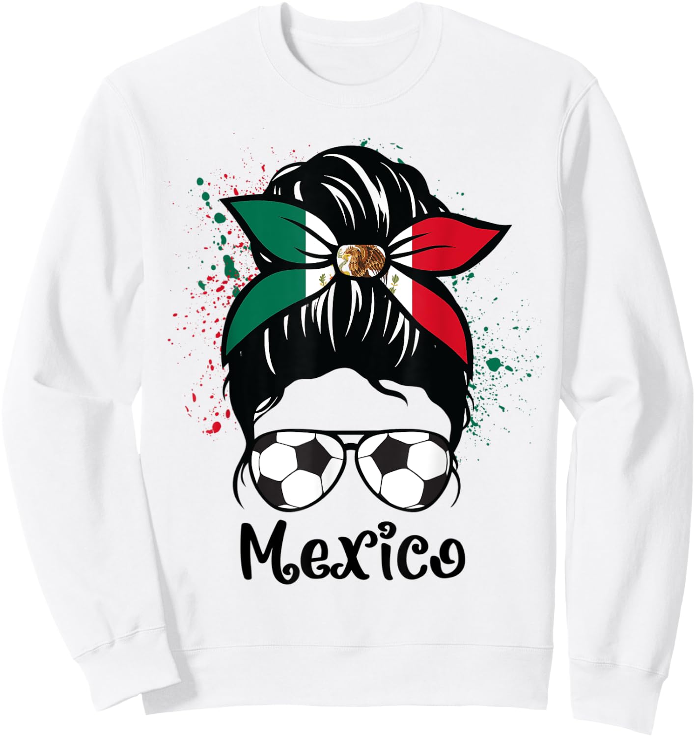 Mexico Soccer Mexican Flag Soccer Ball Messy Bun Sweatshirt - Sweatshirt | White