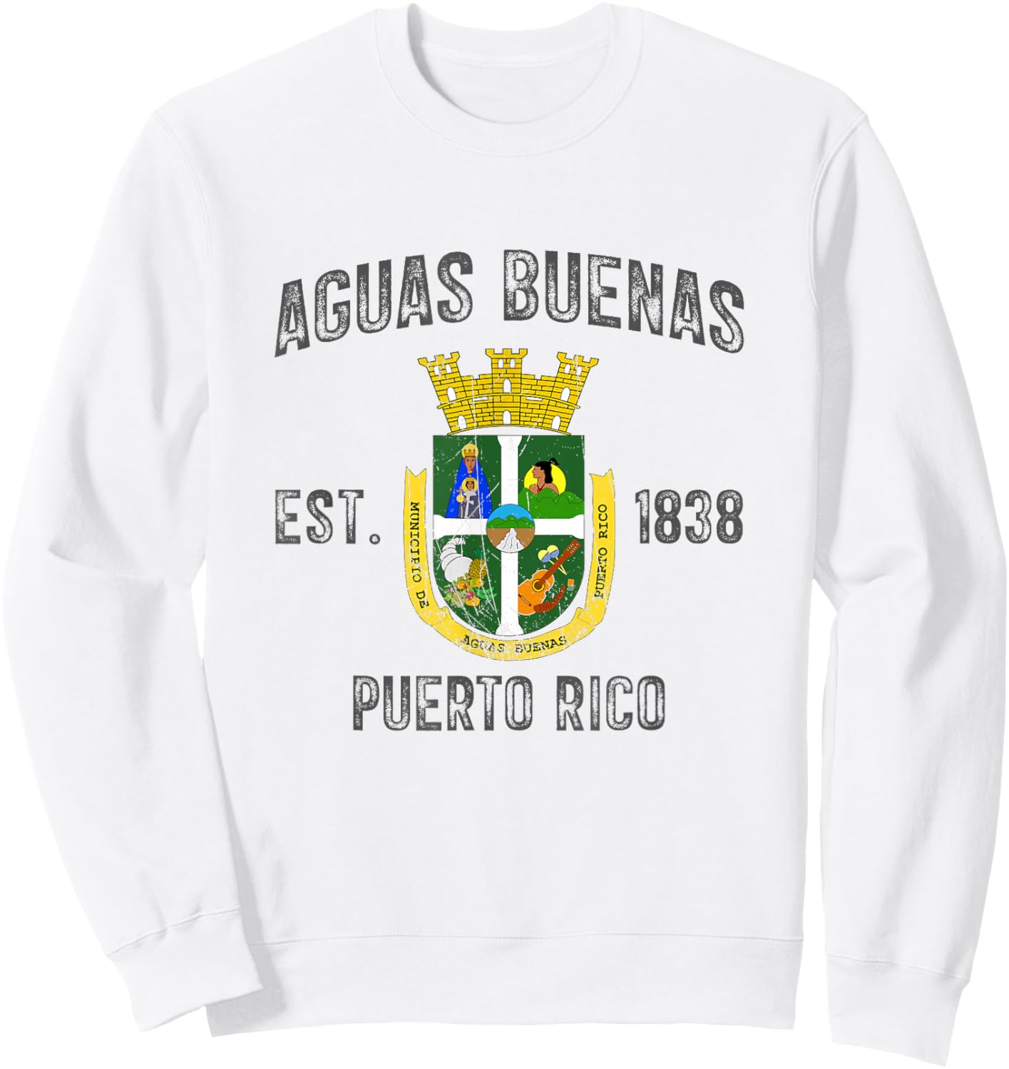 Vintage Aguas Buenas EST.1838 Puerto Rico Flag Design Sweatshirt - Sweatshirt | White