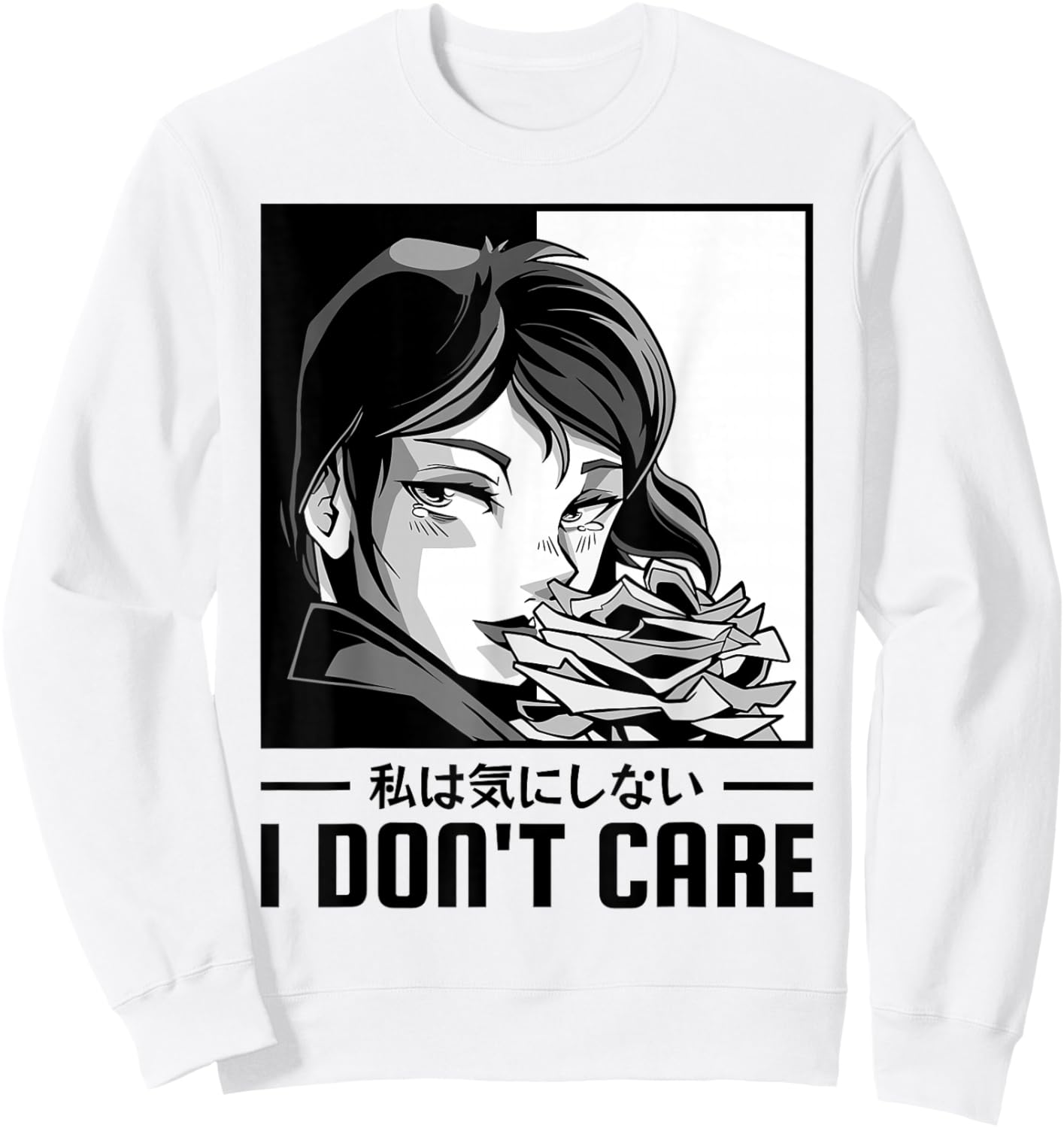 I Don't Care Anime Girl, Aesthetic Soft Grunge Sweatshirt - Sweatshirt | White