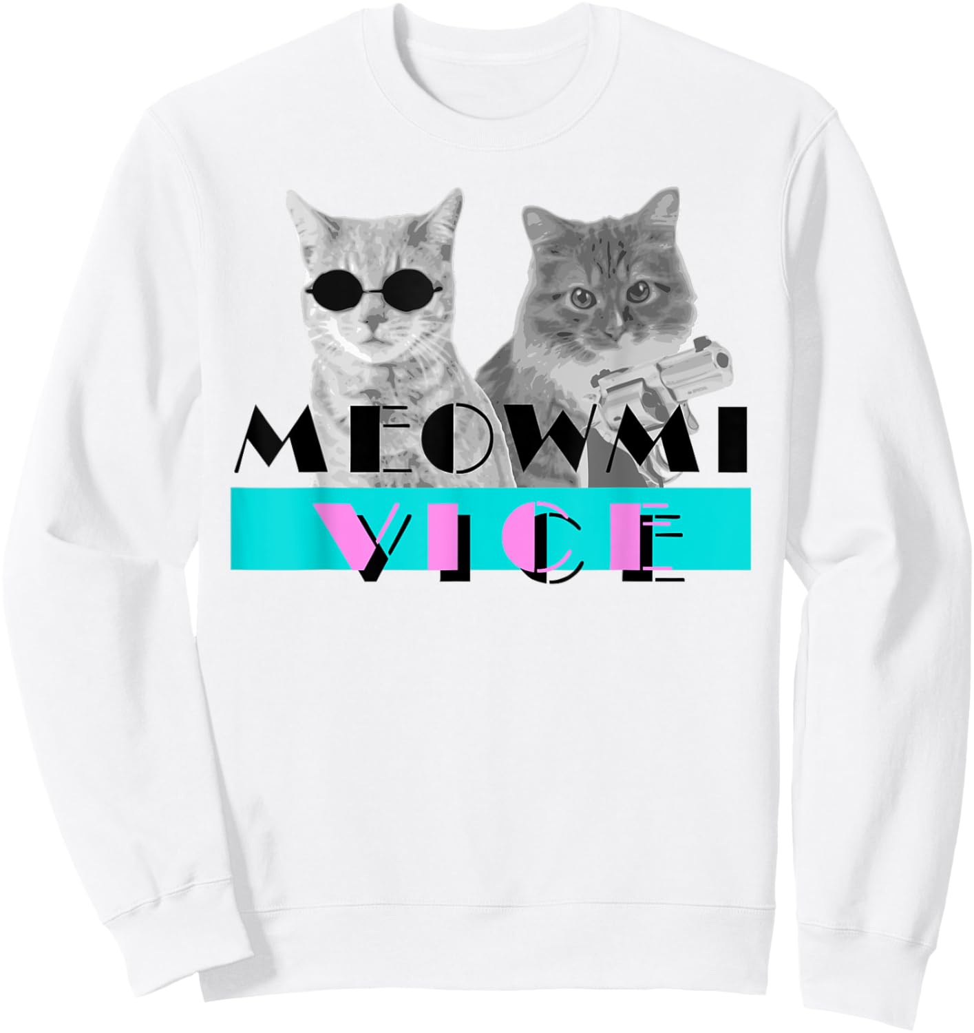 Kitten Meowmi Vice 80s Miami Funny Cat Lover Sweatshirt - Sweatshirt | White