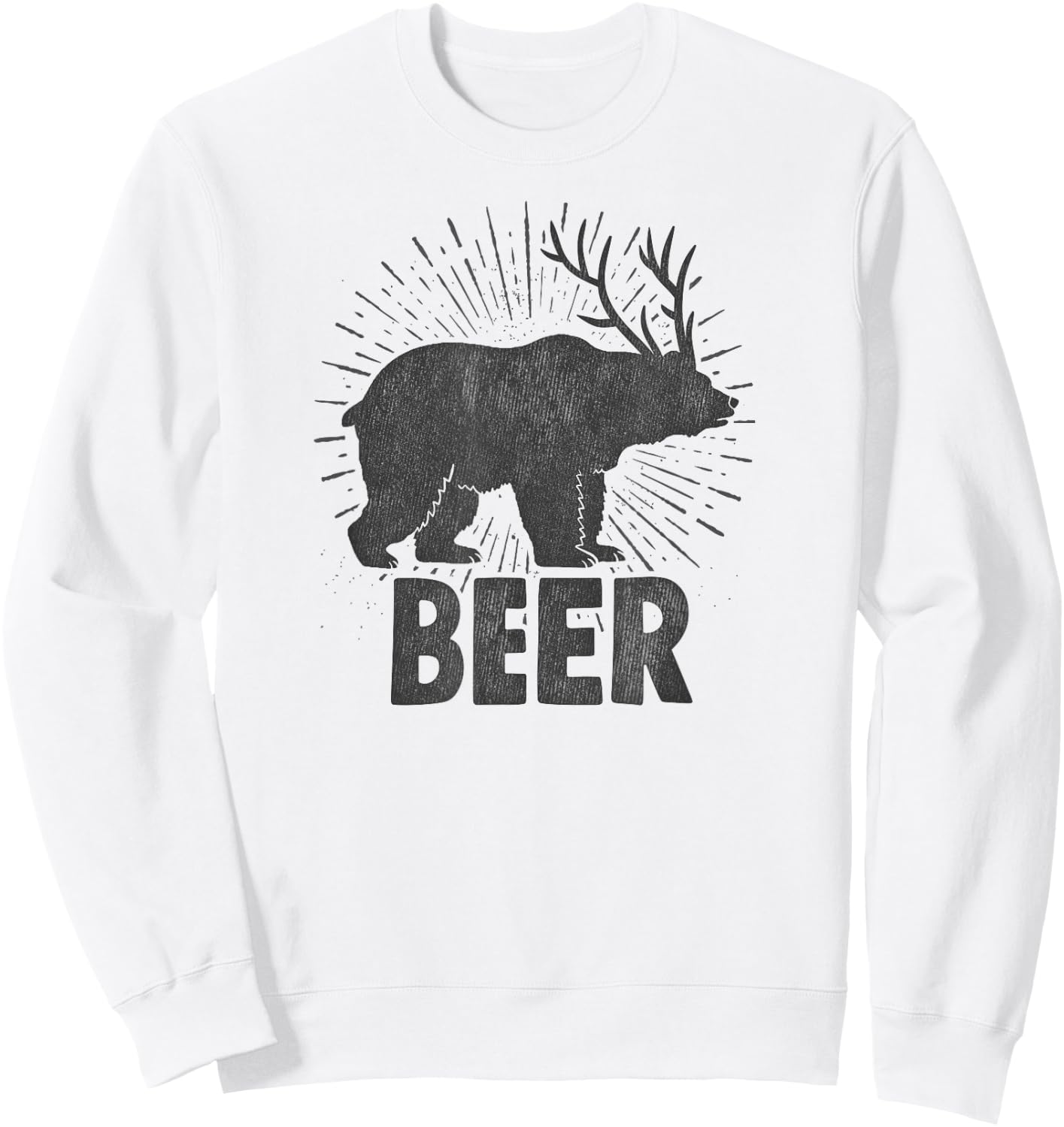 Funny Beer Drinking Design Bear, Deer Combination Distressed Sweatshirt - Sweatshirt | White