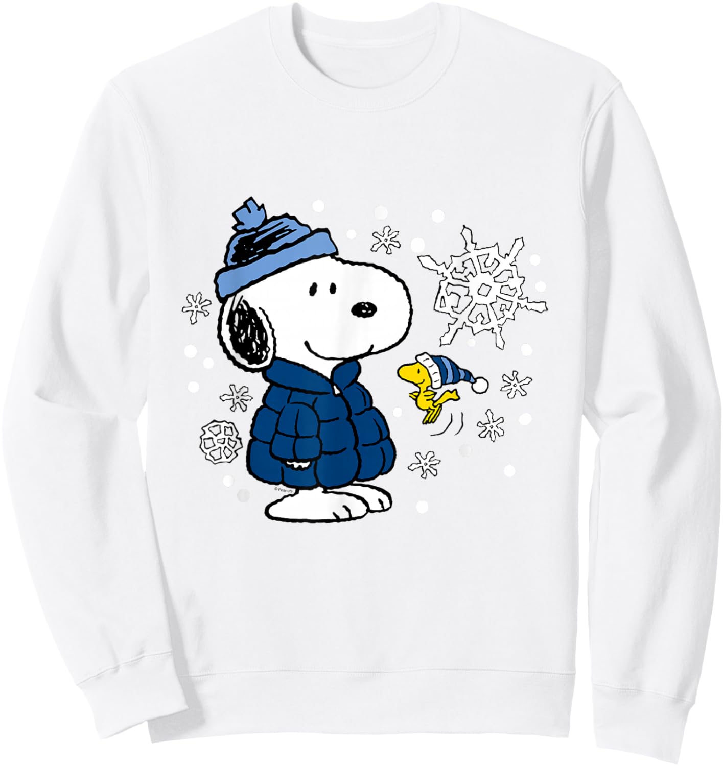 Peanuts - Snoopy Woodstock Cozy Winter Snowflakes Sweatshirt - Sweatshirt | White