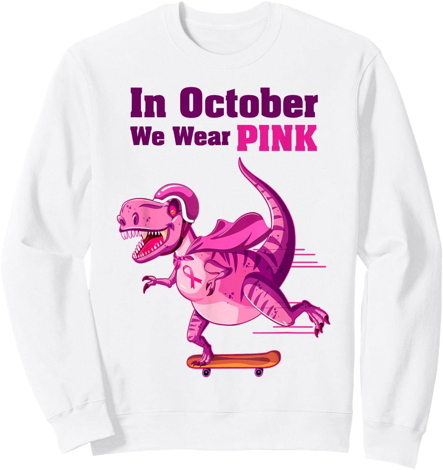 In October We Wear Pink Breast Cancer Trex Dino Kids Sweatshirt - Sweatshirt | White