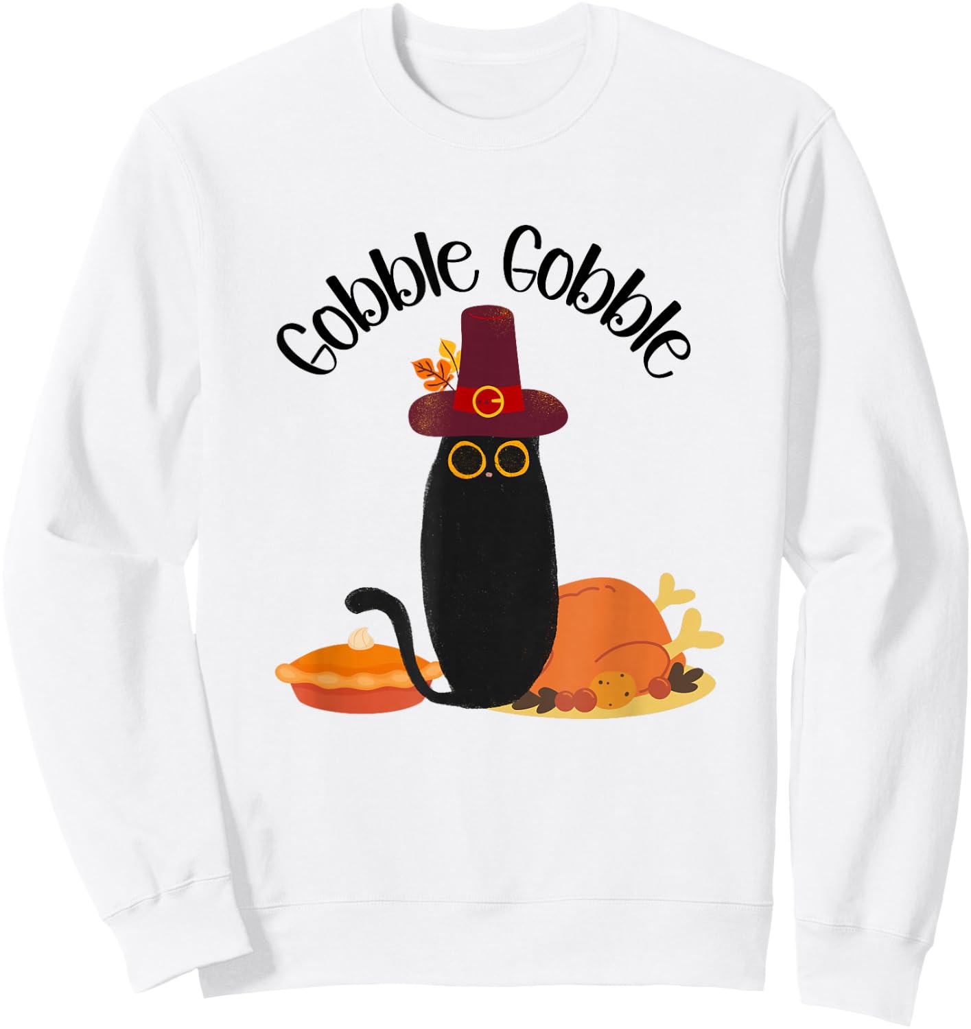 Thanksgiving Black Cat Gobble Gobble Cat Men Women Kids Sweatshirt - Sweatshirt | White