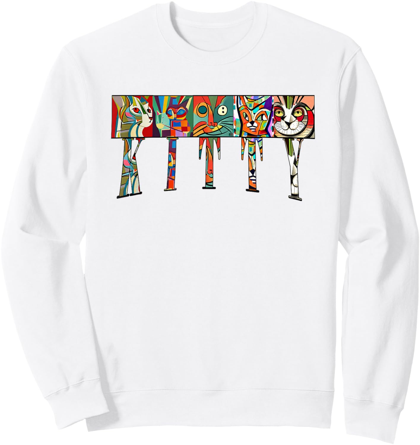 Mid-Century Modern Cubism Expressionist Cats Kitty Art Sweatshirt - Sweatshirt | White