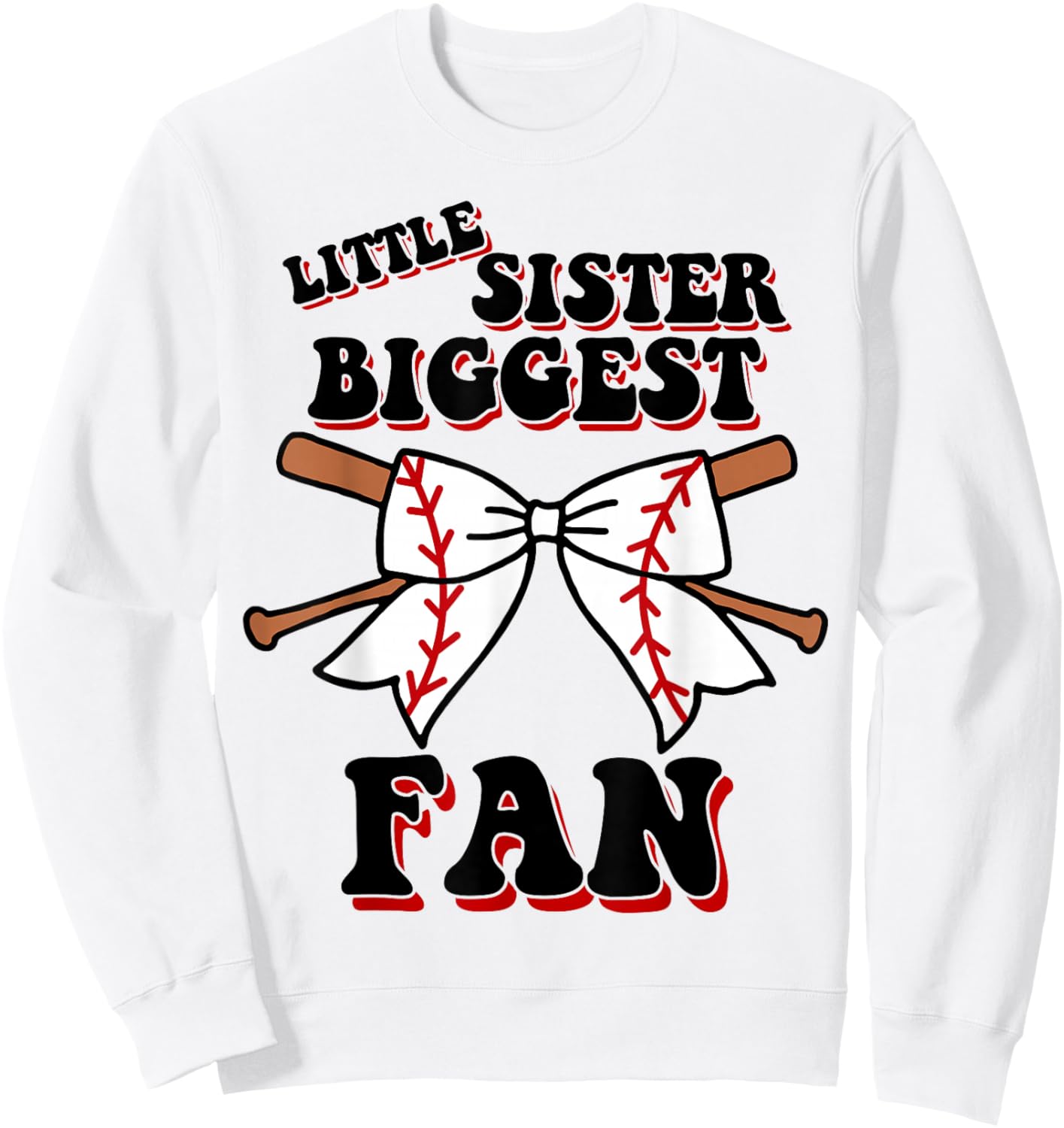 Toddler Little Sister Biggest Fan Cute Baseball Baby Girl Sweatshirt - Sweatshirt | White