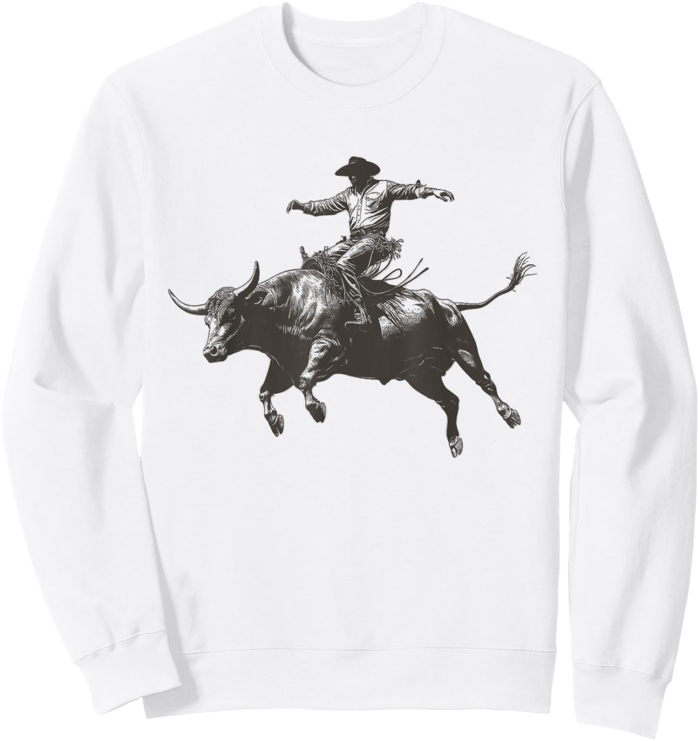 Vintage Cowboy Festival Country Music Concert Grey Cowboy Riding Bull - -Adults & Kids - Short Sleeve - Classic Fit - - Small Sweatshirt - Sweatshirt | White