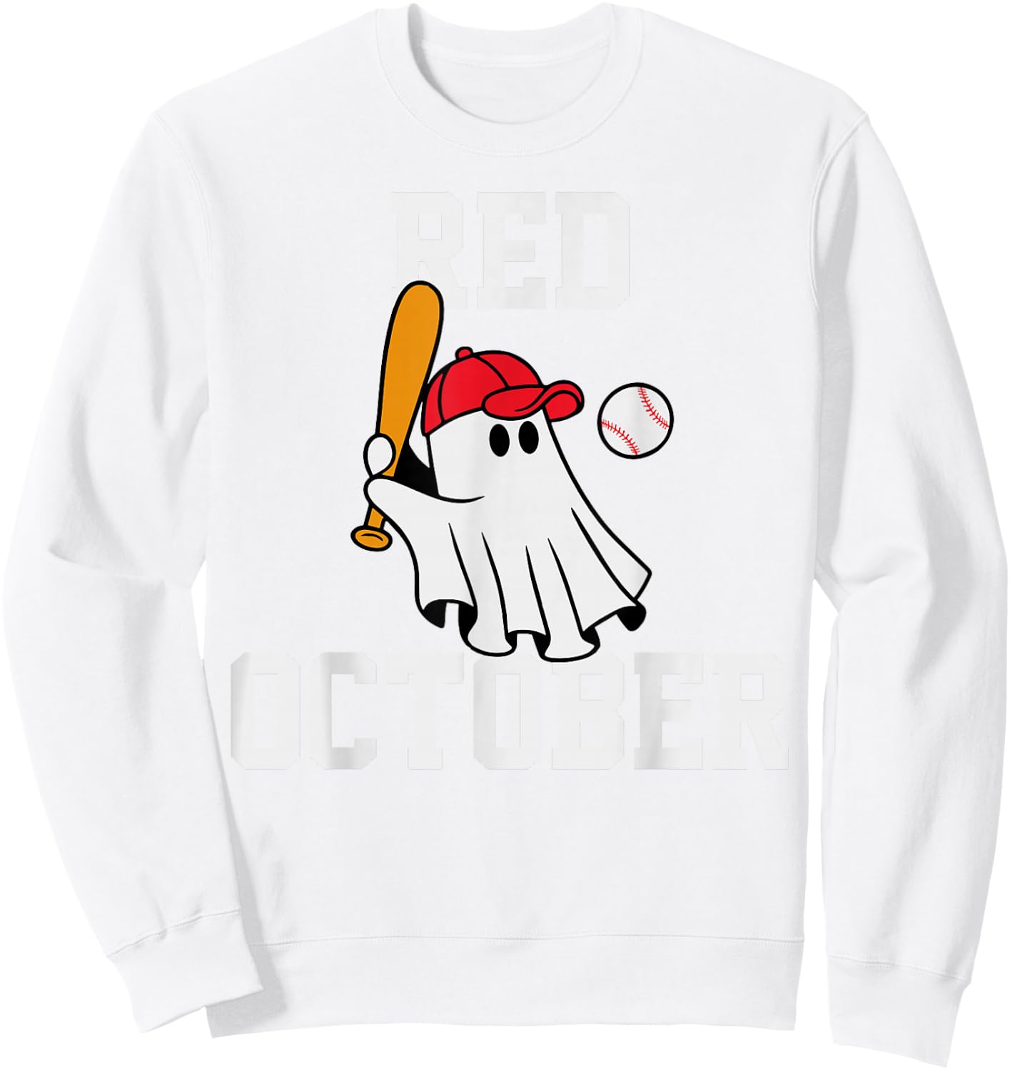Funny Red October Halloween Ghost Playing Baseball Women Men Sweatshirt - Sweatshirt | White