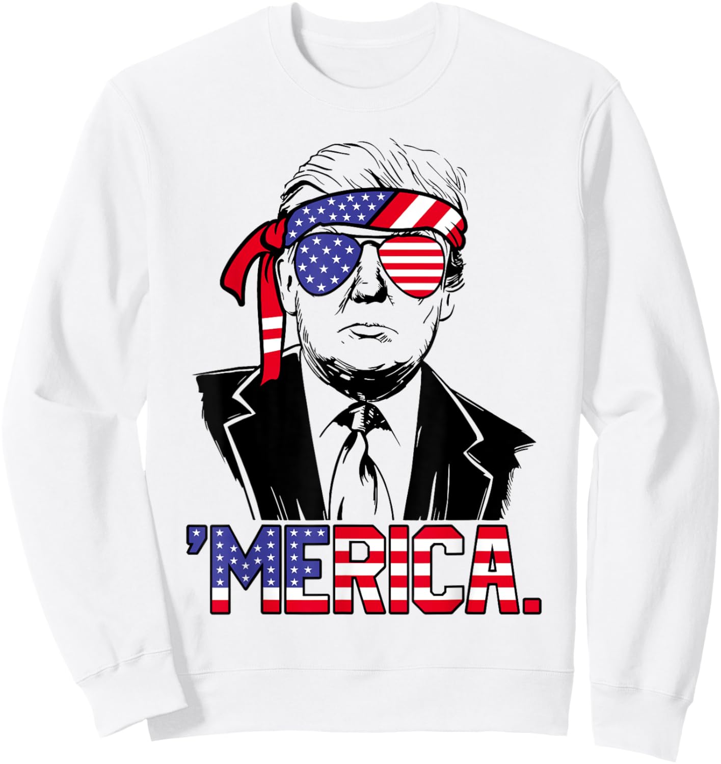 'MERICA TRUMP Happy 4th Of July Trump American Flag Sweatshirt - Sweatshirt | White