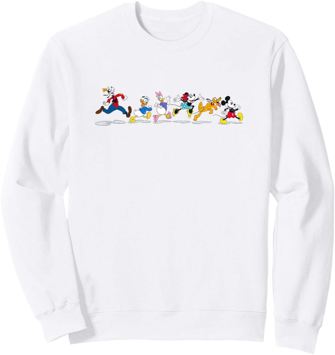 Disney Mickey And Friends Group Walk Line Up Banner Portrait Sweatshirt - Sweatshirt | White