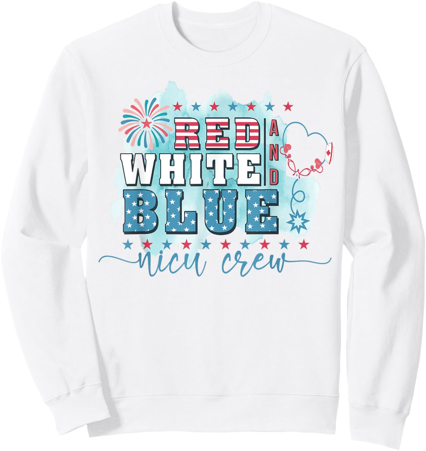 Red White Blue Nicu Nurse Crew 4th Of July Nicu Nursing Men Sweatshirt - Sweatshirt | White