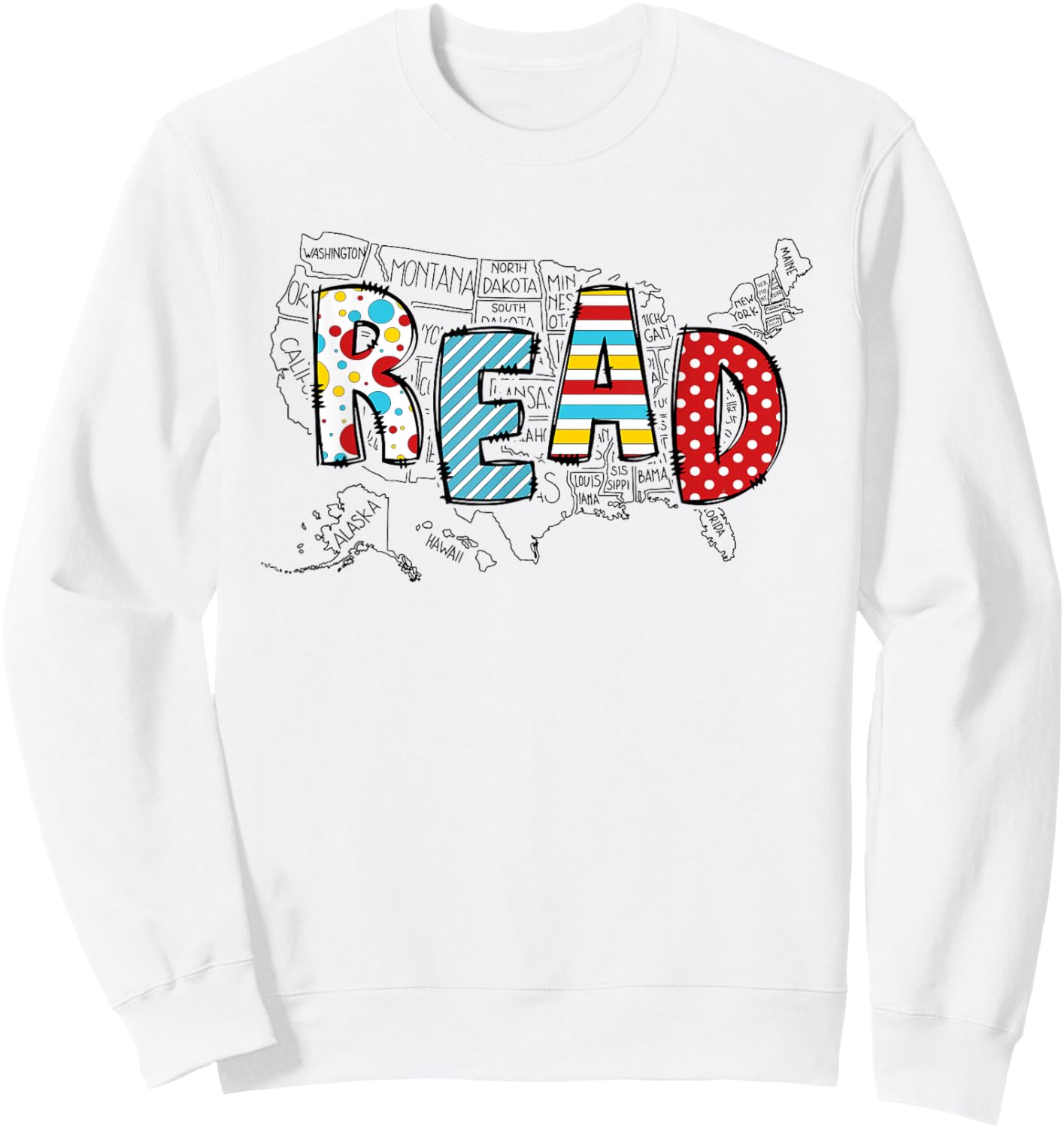 National Read America Red And White Stripe Animated Cat Sweatshirt - Sweatshirt | White