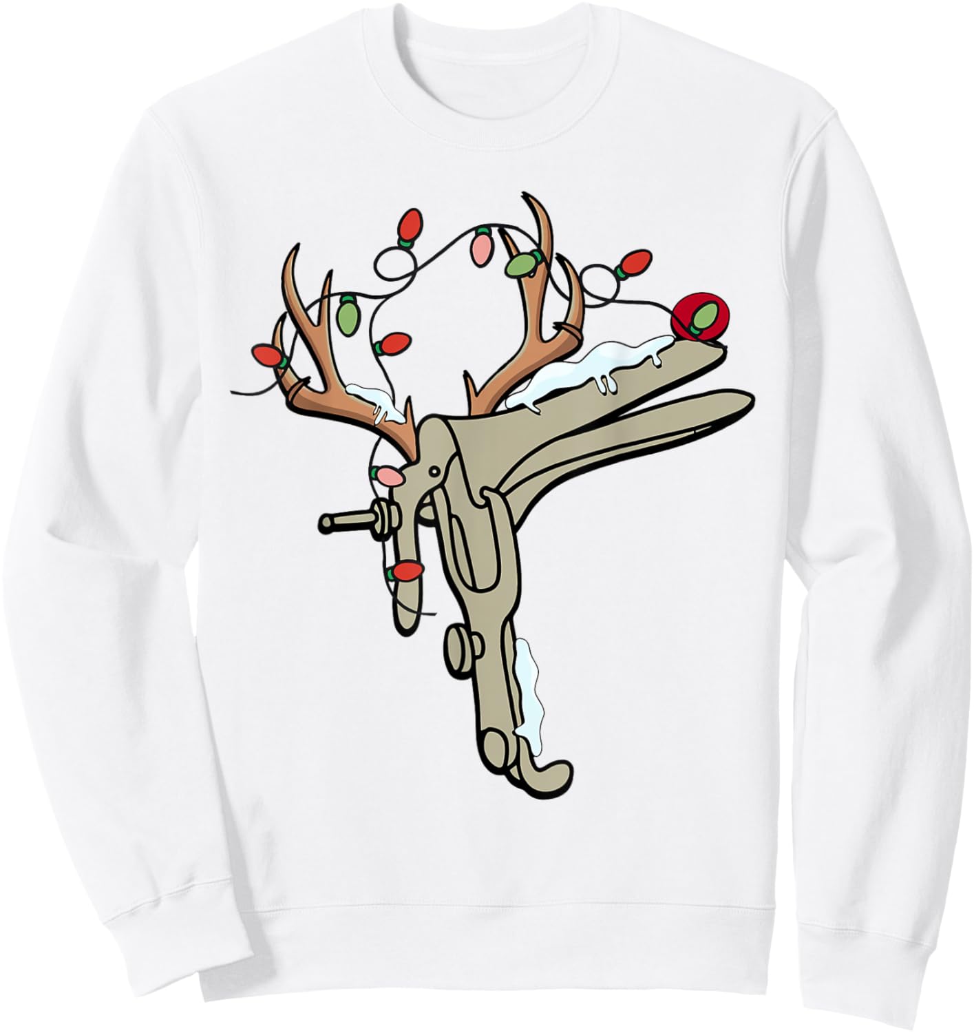 Reindeer Christmas Light Speculum Funny OBGYN Nurse Holiday Sweatshirt - Sweatshirt | White