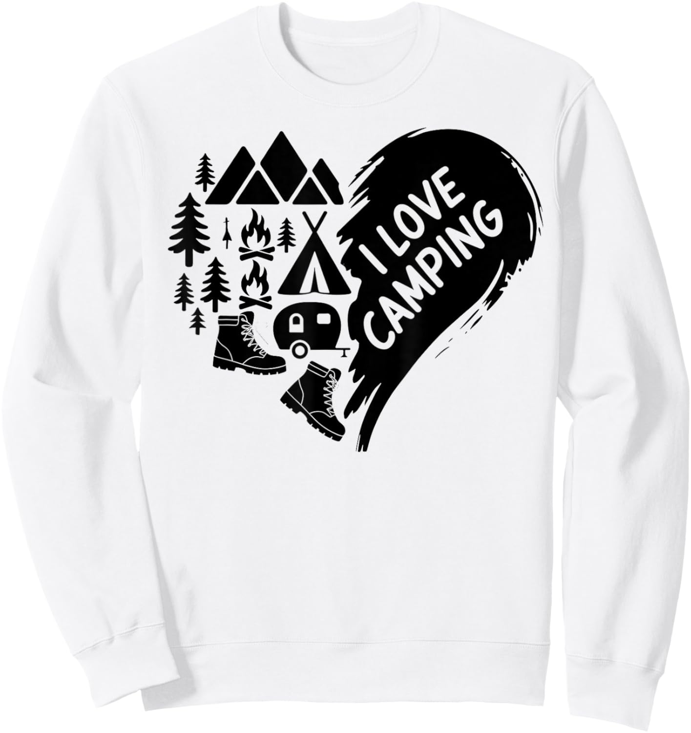 I Love Camping Heart Trees RV Van Campfire Tent Heart Love Sweatshirt - Sweatshirt | White