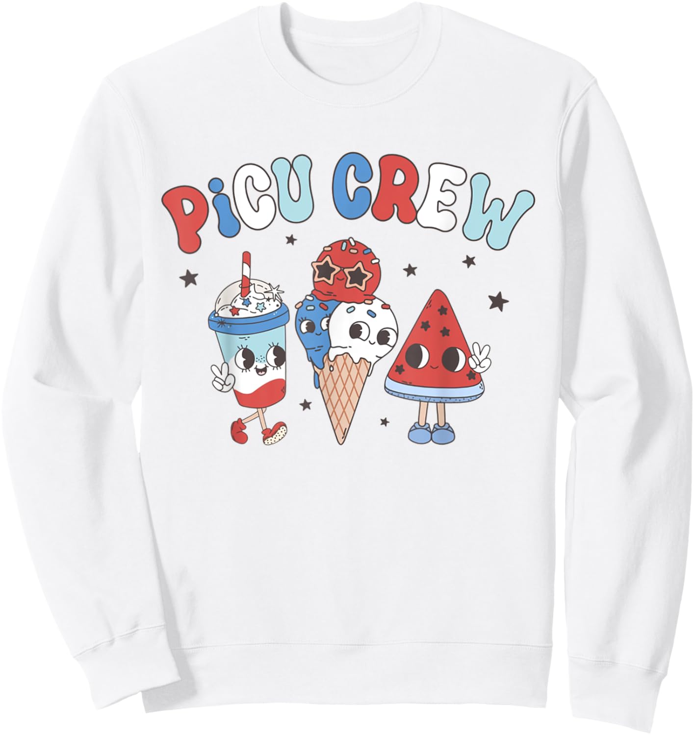 Retro PICU Nurse 4th Of July Popsicle American PICU Squad Sweatshirt - Sweatshirt | White