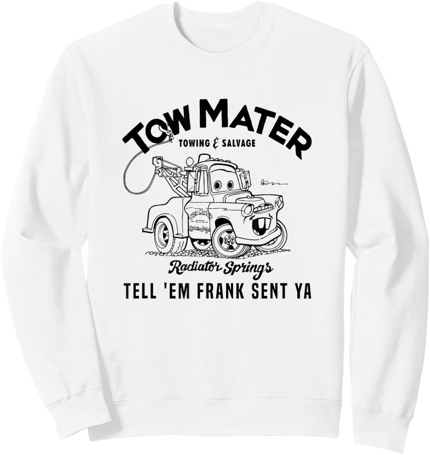 Disney Pixar Cars Tow Mater Towing & Salvage Outline Logo Sweatshirt - Sweatshirt | White