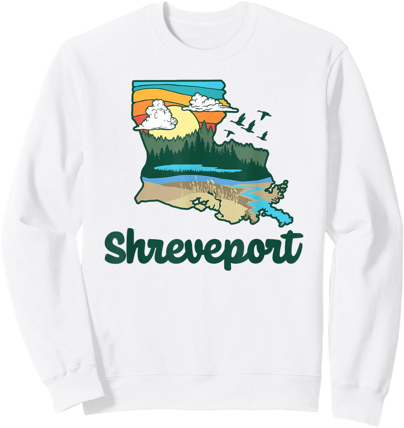 Retro Shreveport Louisiana Nature & Outside Lover Graphic Sweatshirt - Sweatshirt | White