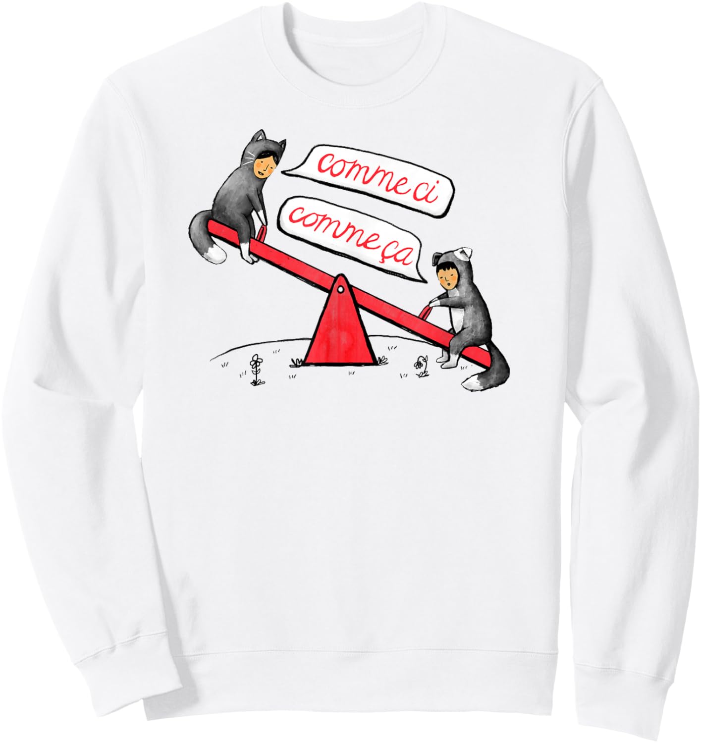 Threadless Midnightcoffee Seesaw Life Graphic Sweatshirt - Sweatshirt | White