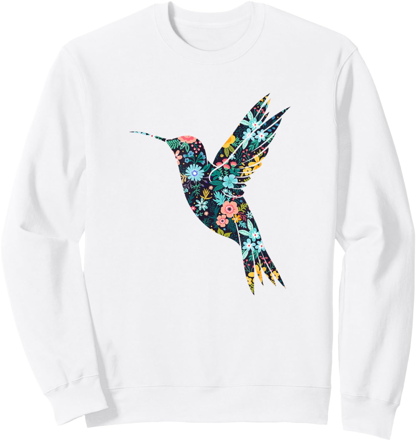 Floral Hummingbird Silhouette Girls Graphic Sweatshirt - Sweatshirt | White