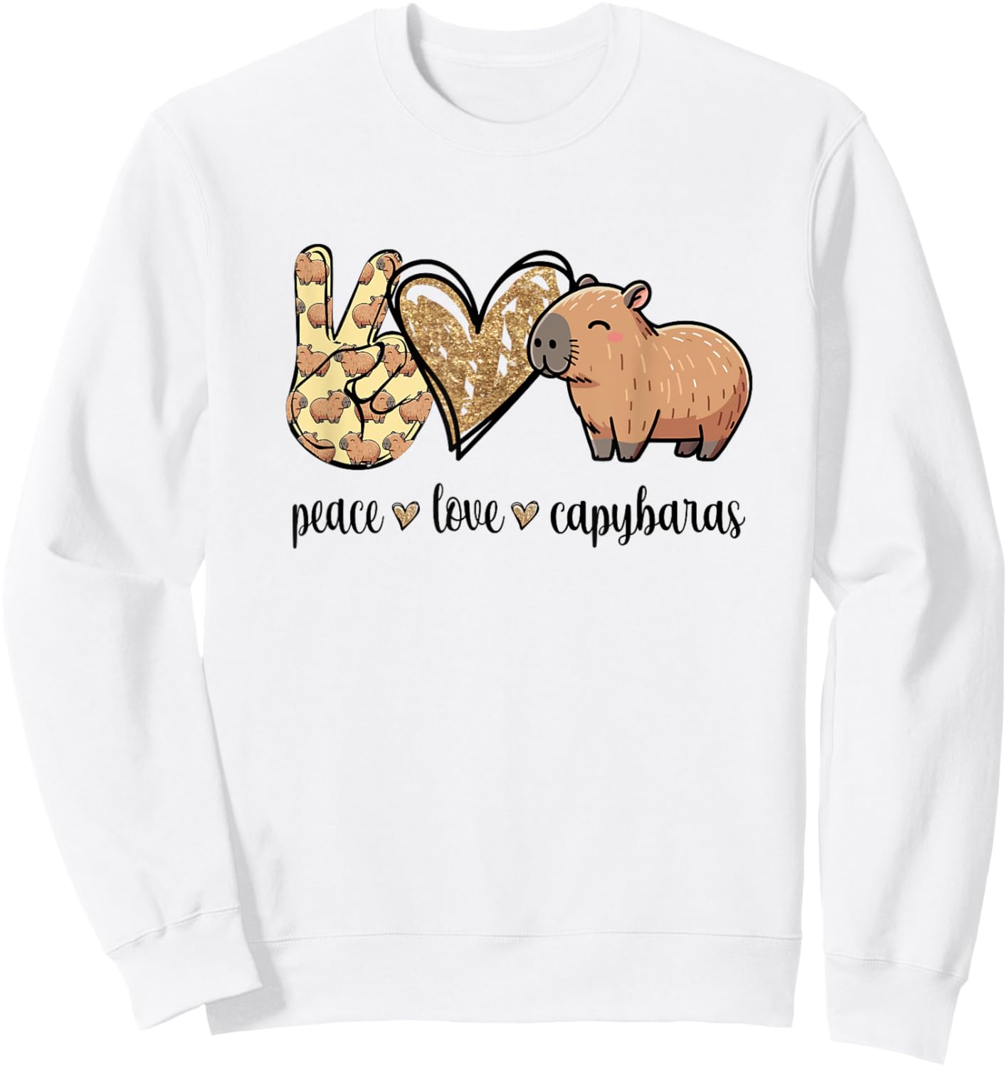 Kawaii Kids Peace Love Meme Lover Capybara Sweatshirt - Sweatshirt | White