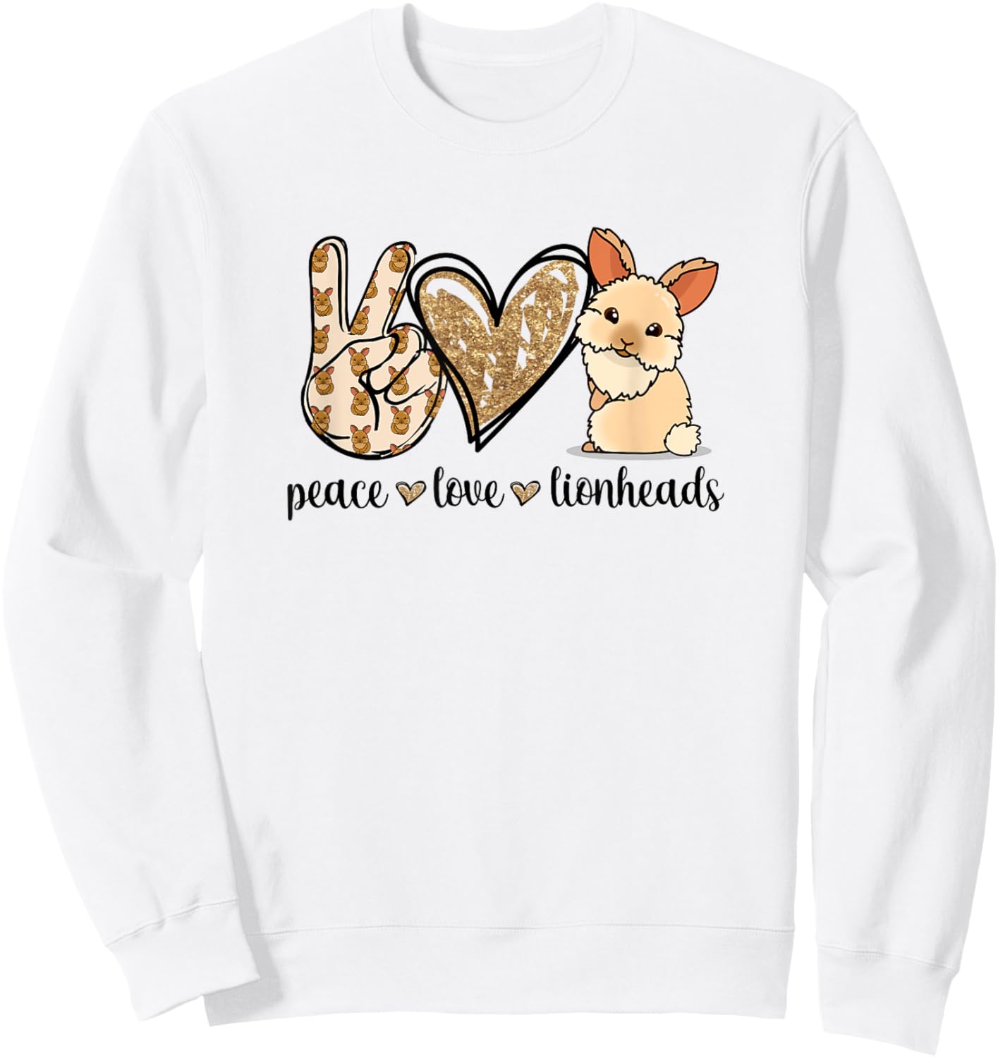 Cute Kawaii Peace Love Lionhead Rabbit Lover Sweatshirt - Sweatshirt | White