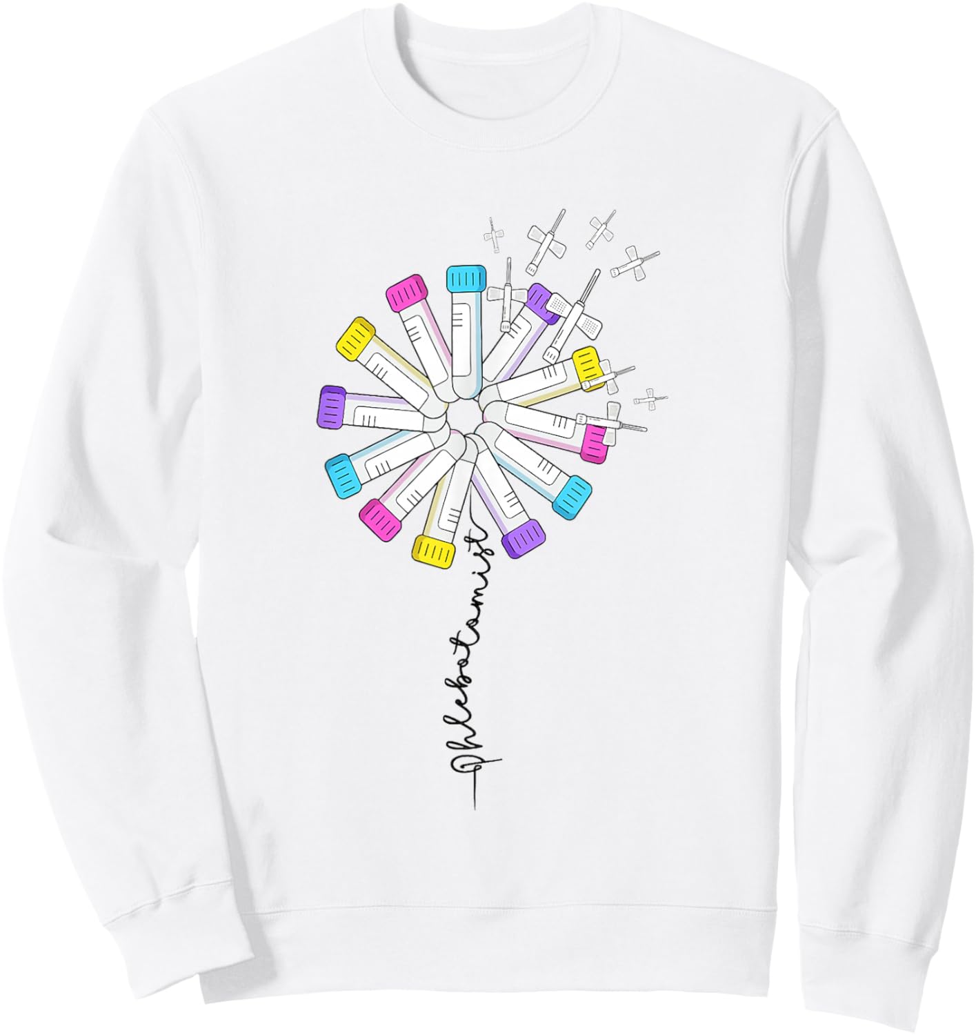 Phlebotomist Nurse Dandelion Butterflies Needle Rainbow Sweatshirt - Sweatshirt | White