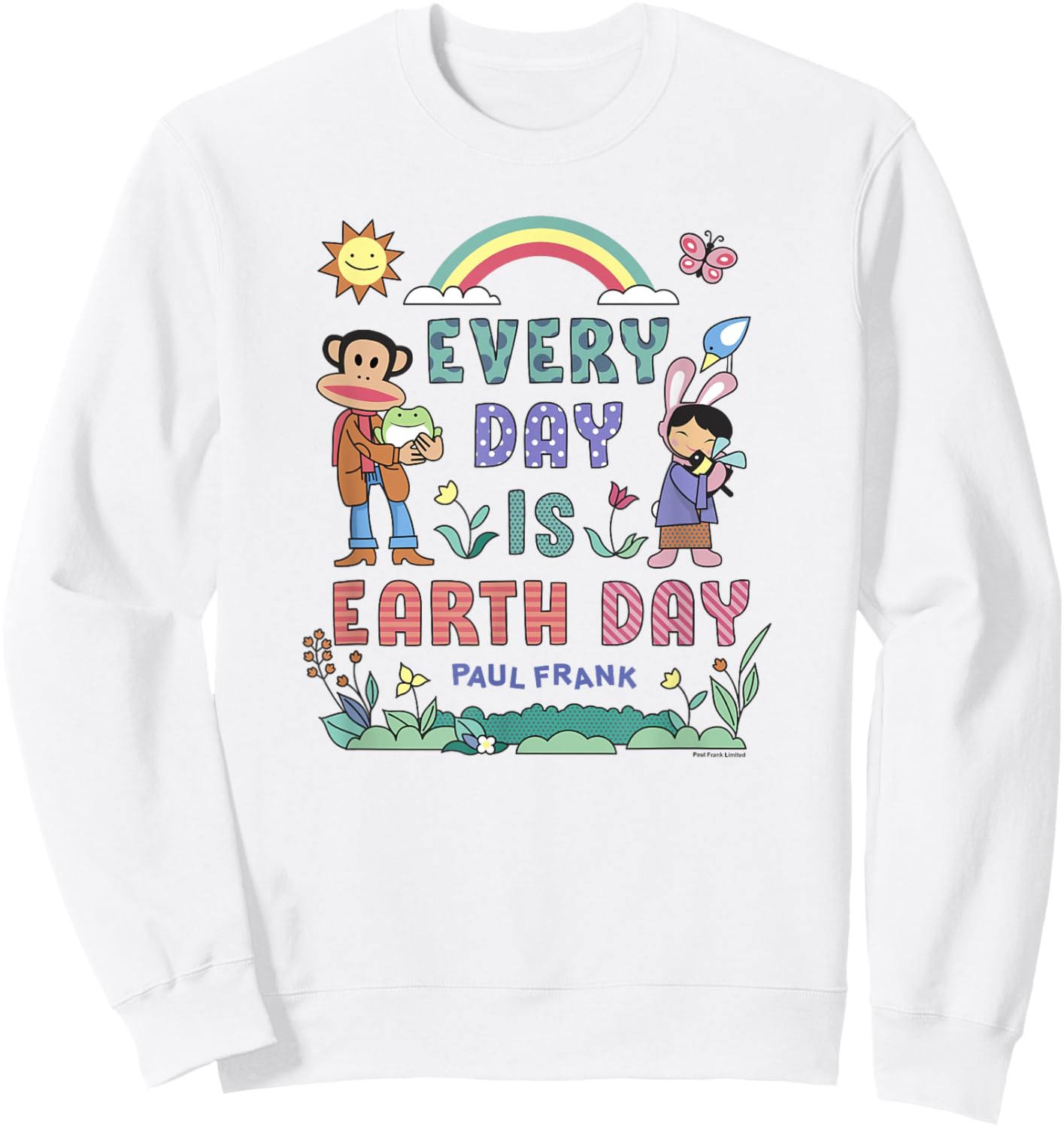 Paul Frank Every Day Is Earth Day Julius & Bunny Girl Logo Sweatshirt - Sweatshirt | White