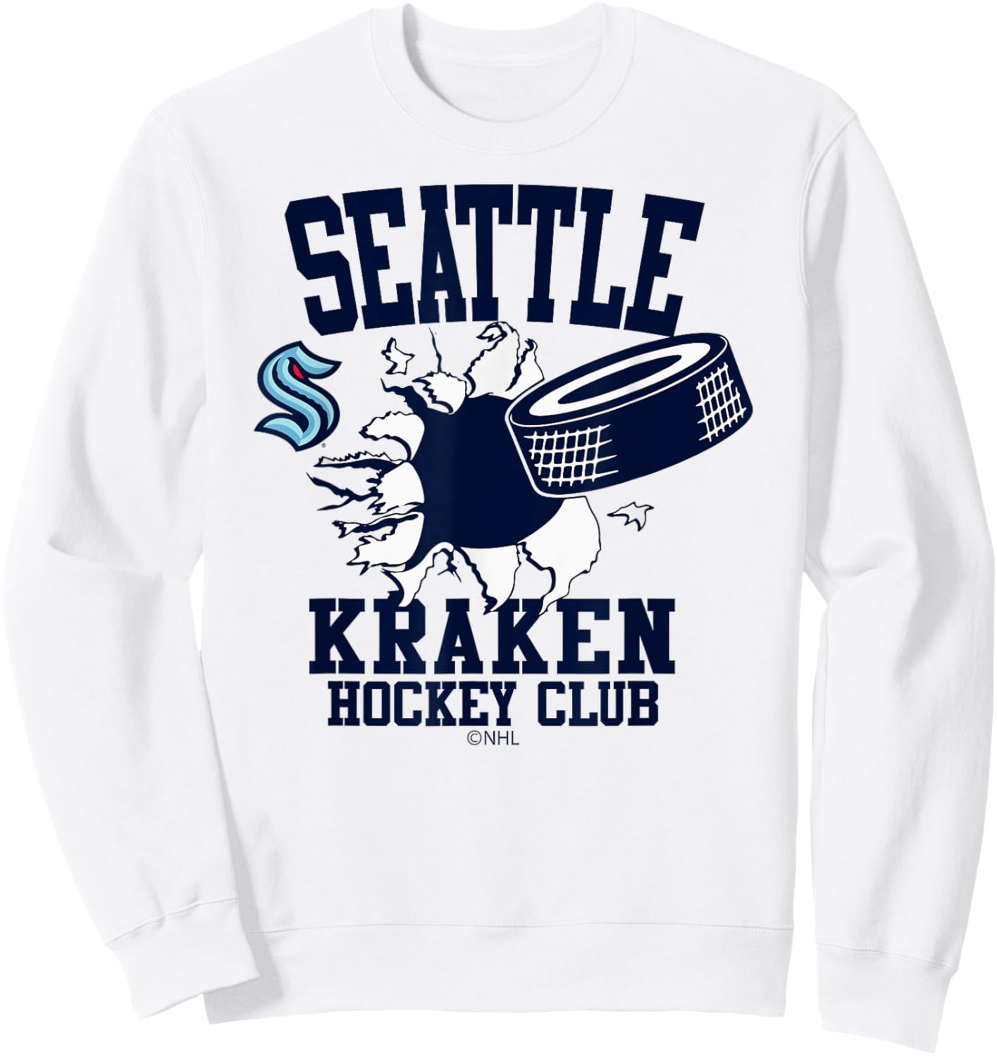 Seattle Kraken Hockey Puck Burst Gray Officially Licensed Sweatshirt - Sweatshirt | White