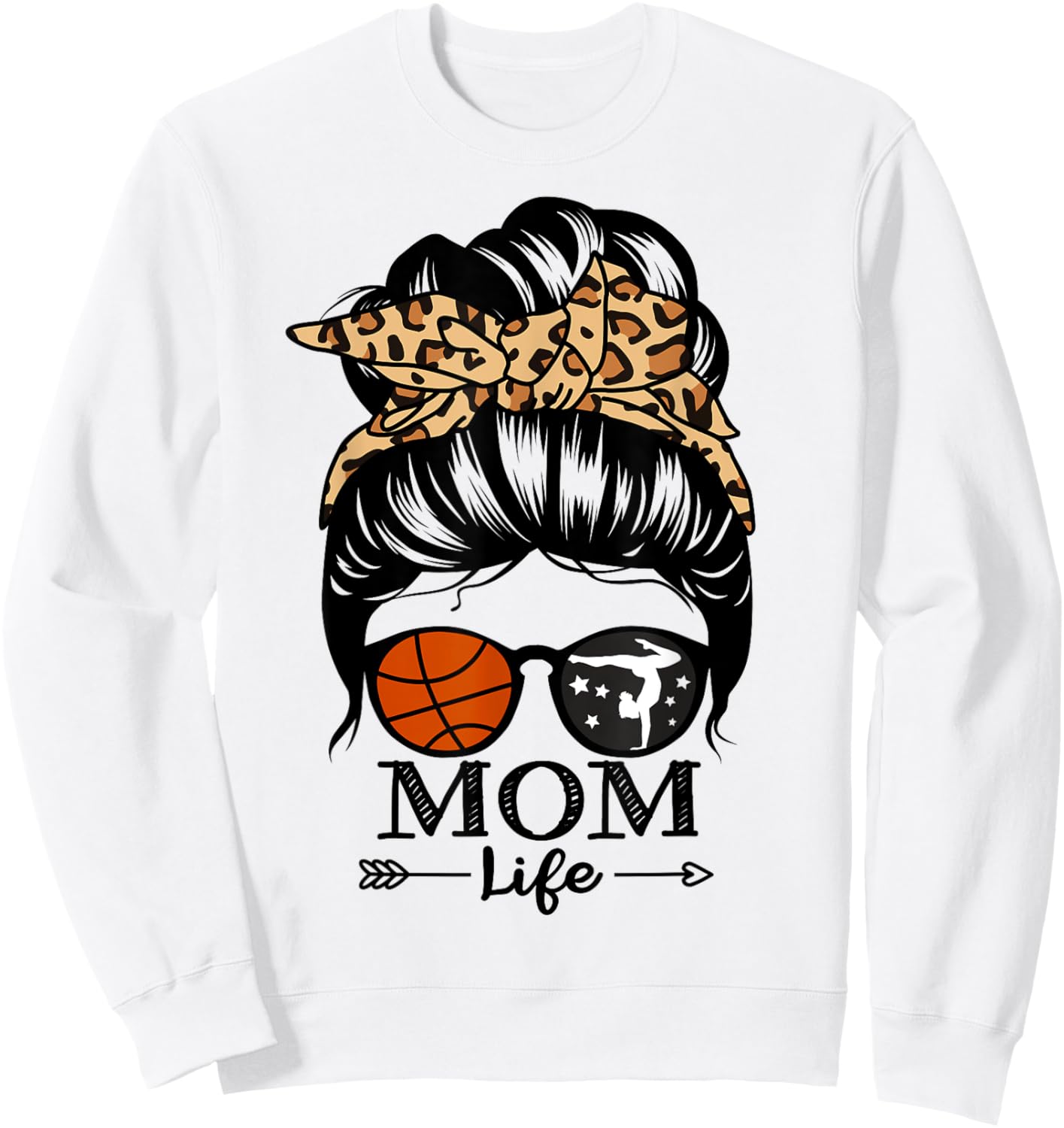 Mom Life Messy Bun Hair Funny Basketball Gymnastics Mom Sweatshirt - Sweatshirt | White