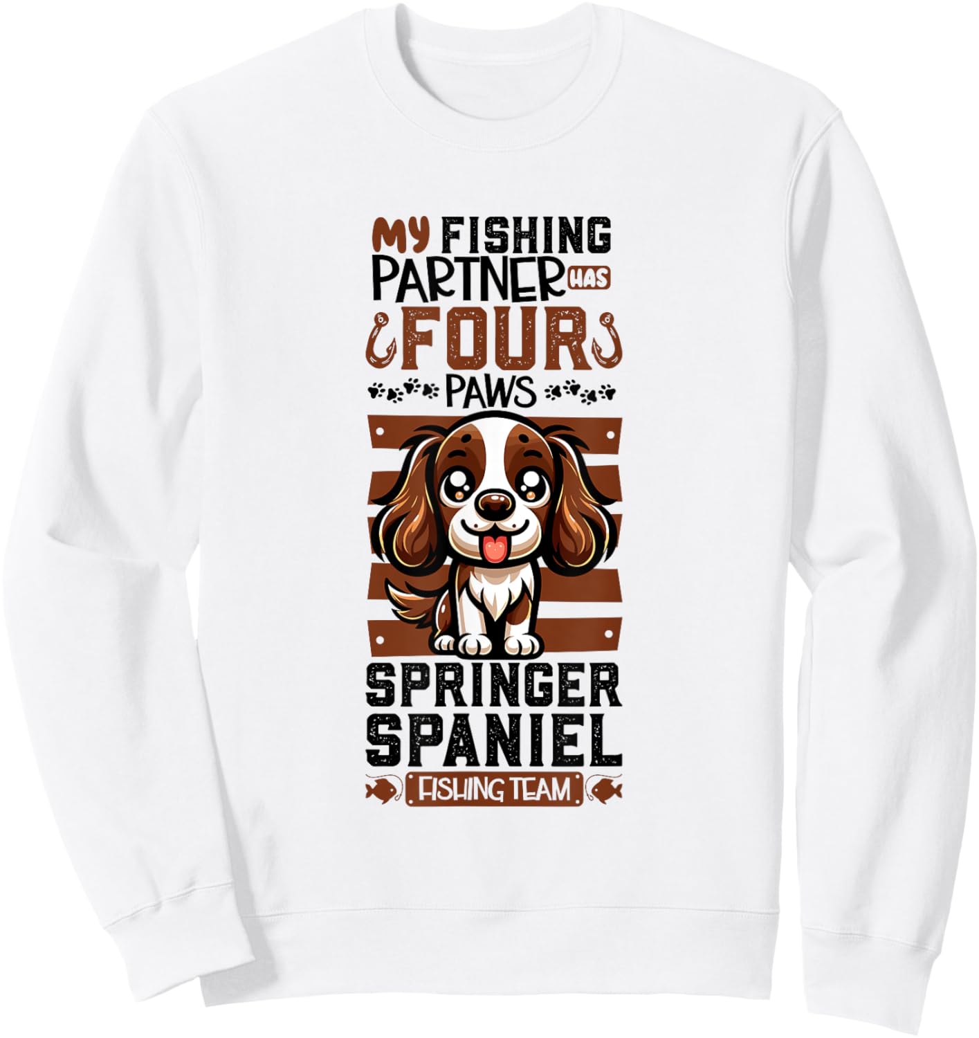 Fishing and English Springer Spaniel Sweatshirt - Sweatshirt | White