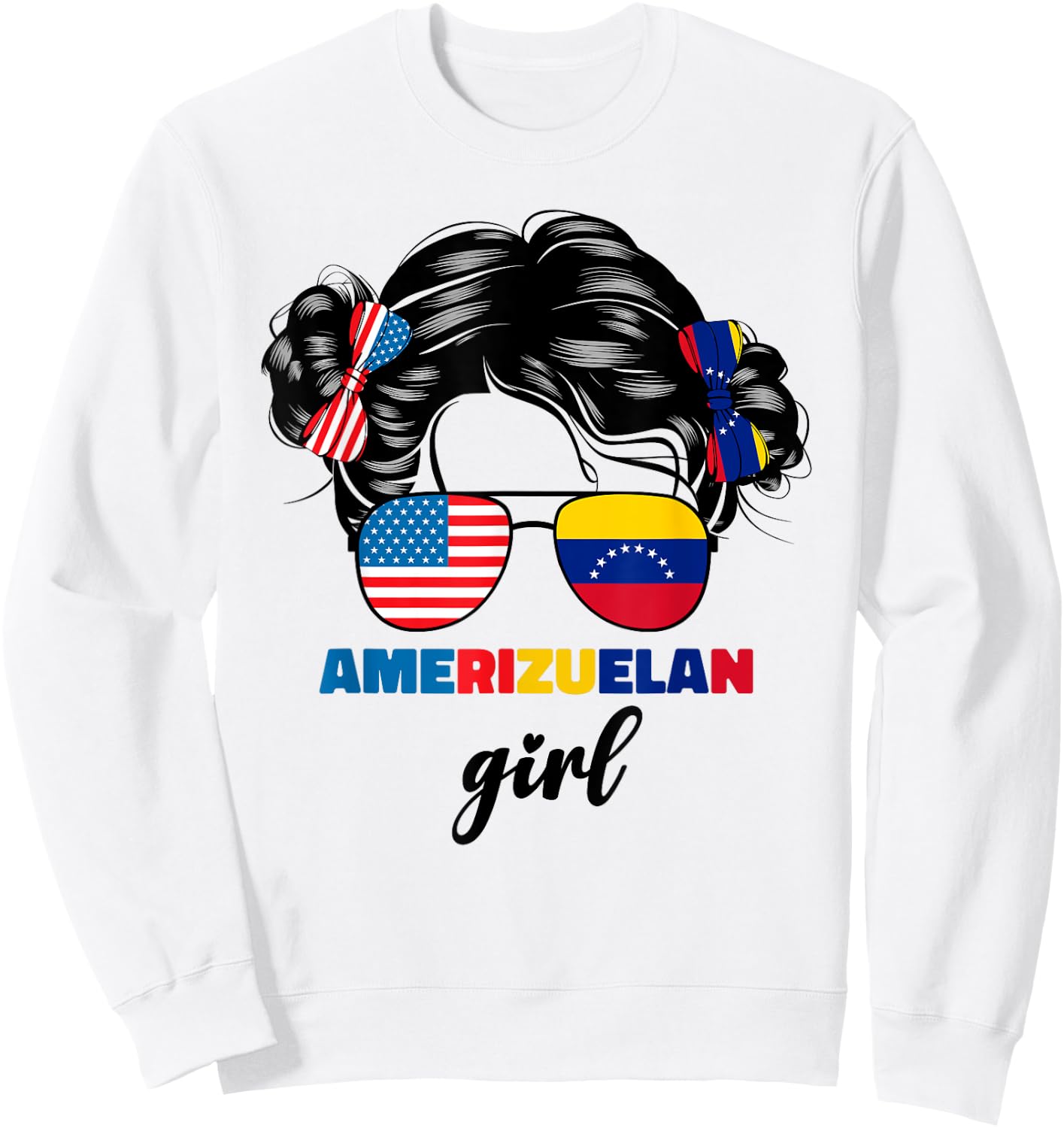 Half American And Venezuelan Usa Venezuela Flag Kids Girls Sweatshirt - Sweatshirt | White