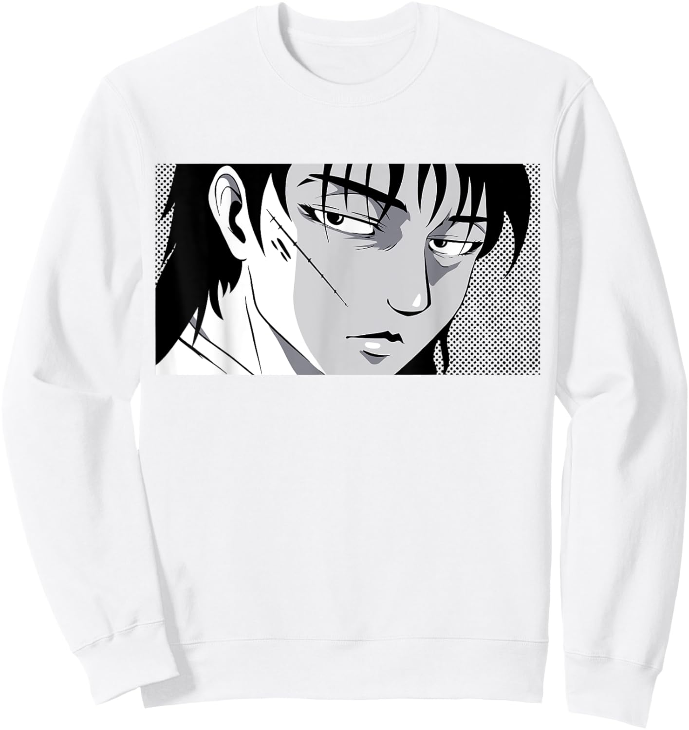 Badass Anime Boy Mysterious Manga Face Edgy Black White Art Sweatshirt - Sweatshirt | White