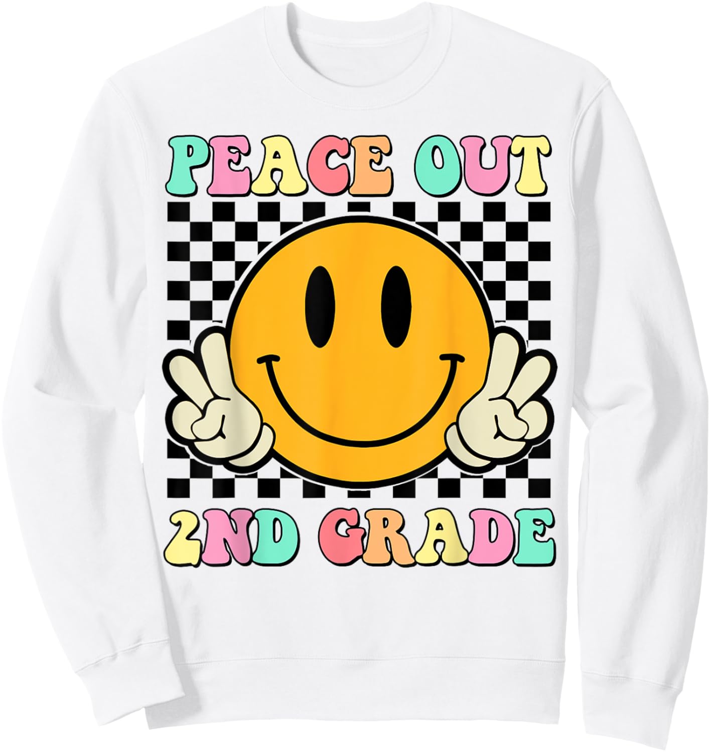 Peace Out 2nd Grade Teacher Retro Smile Last Day Of School Women Girls Kids Sweatshirt - Sweatshirt | White