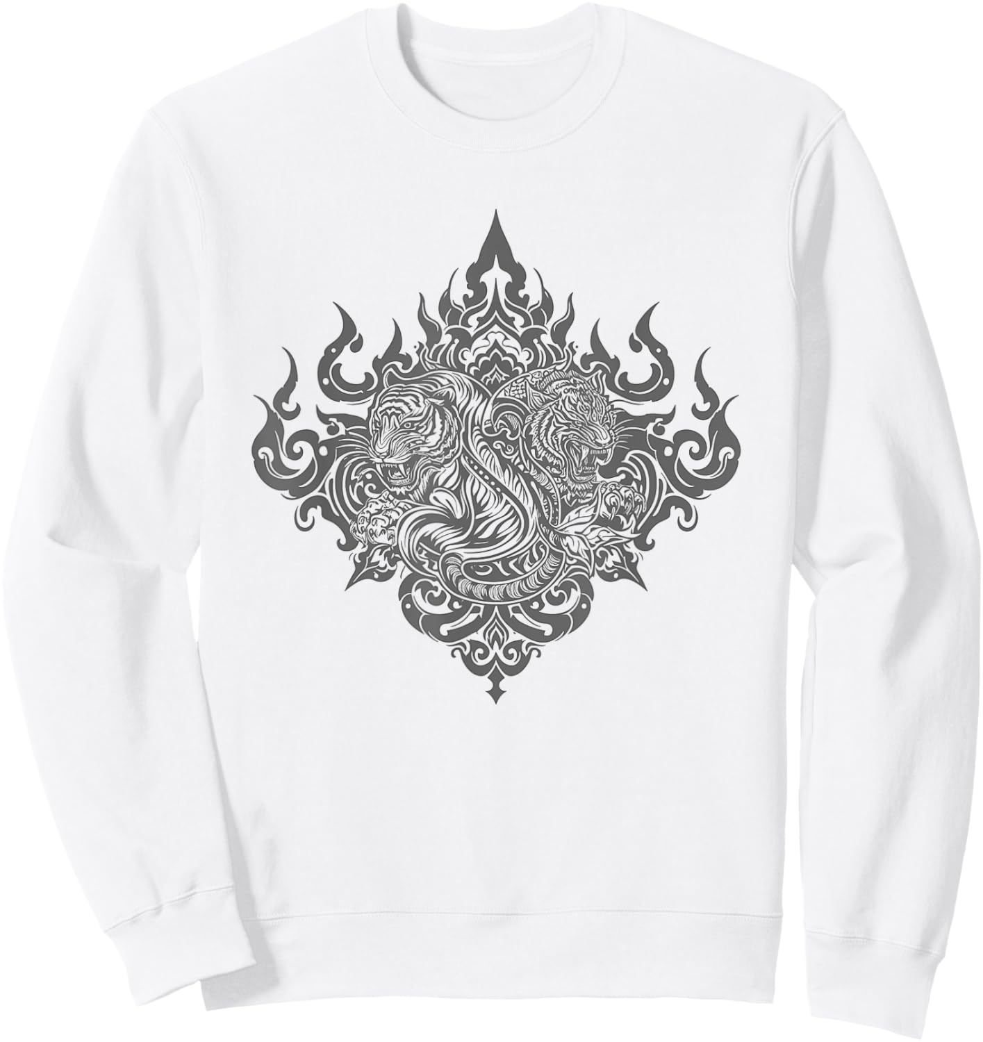 Sak Yant Muay Thai MMA Tattoo Twin Tiger Martial Art Boxing Sweatshirt - Sweatshirt | White